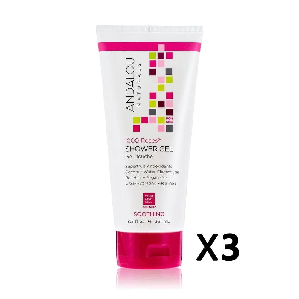 3x Andalou Naturals 1000 Roses Soothing Shower Gel 251ml