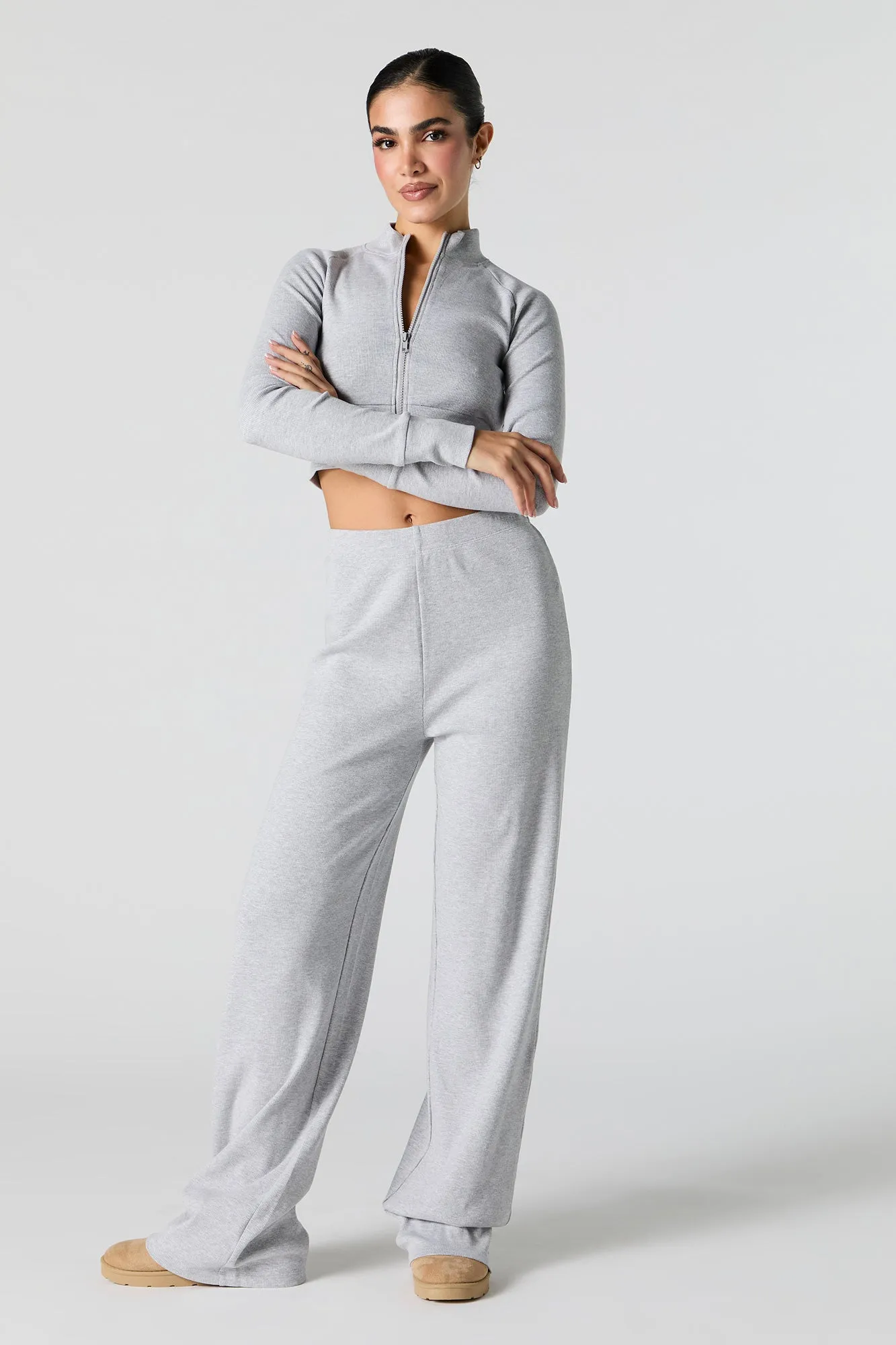 Active Ribbed Zip-Up Long Sleeve Top