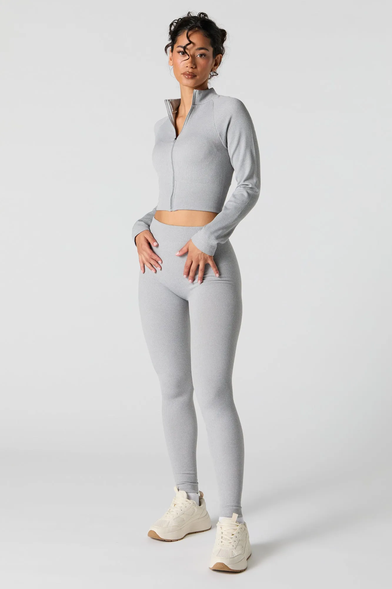 Active Seamless Ribbed Zip-Up Top