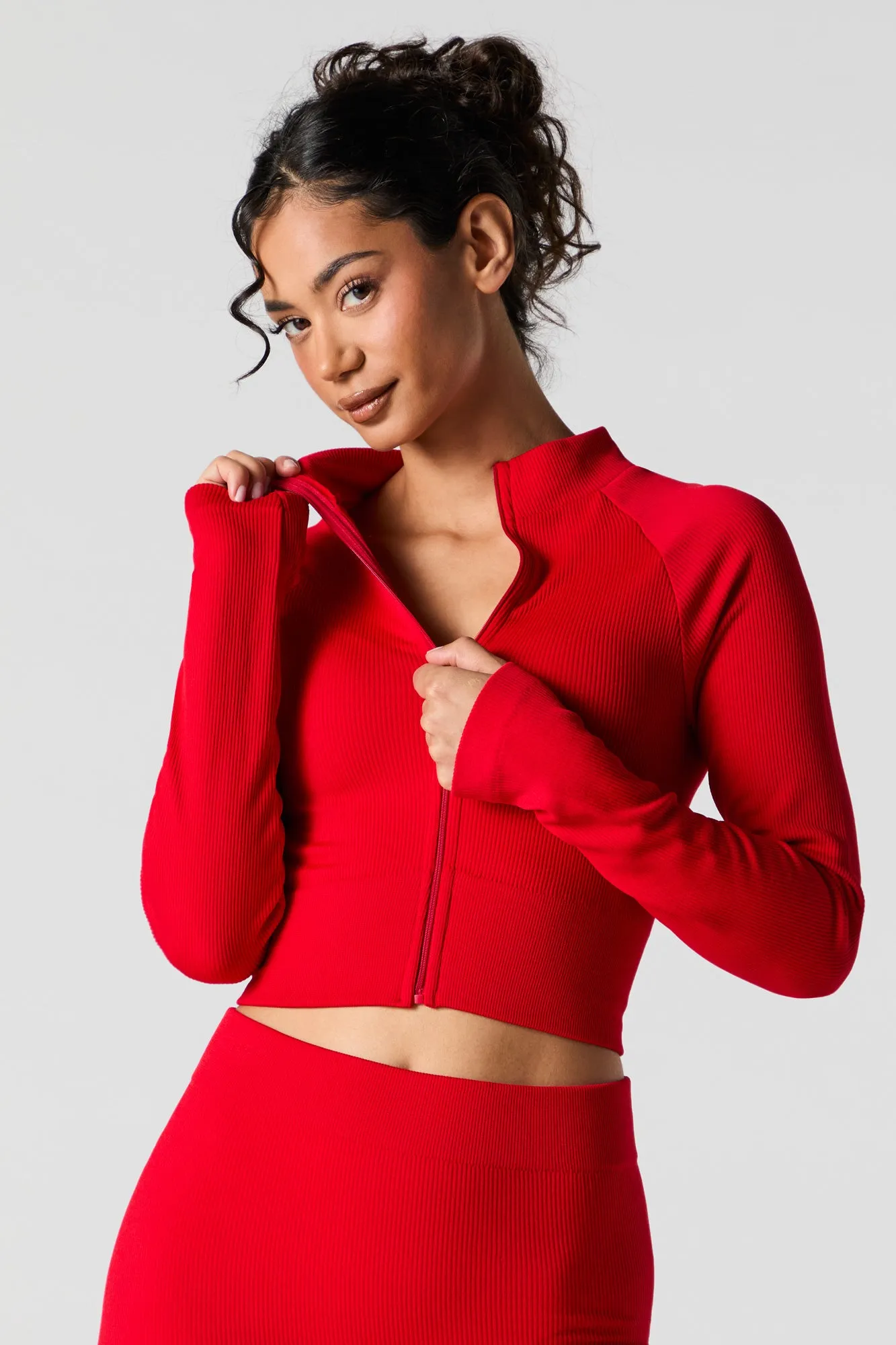Active Seamless Ribbed Zip-Up Top