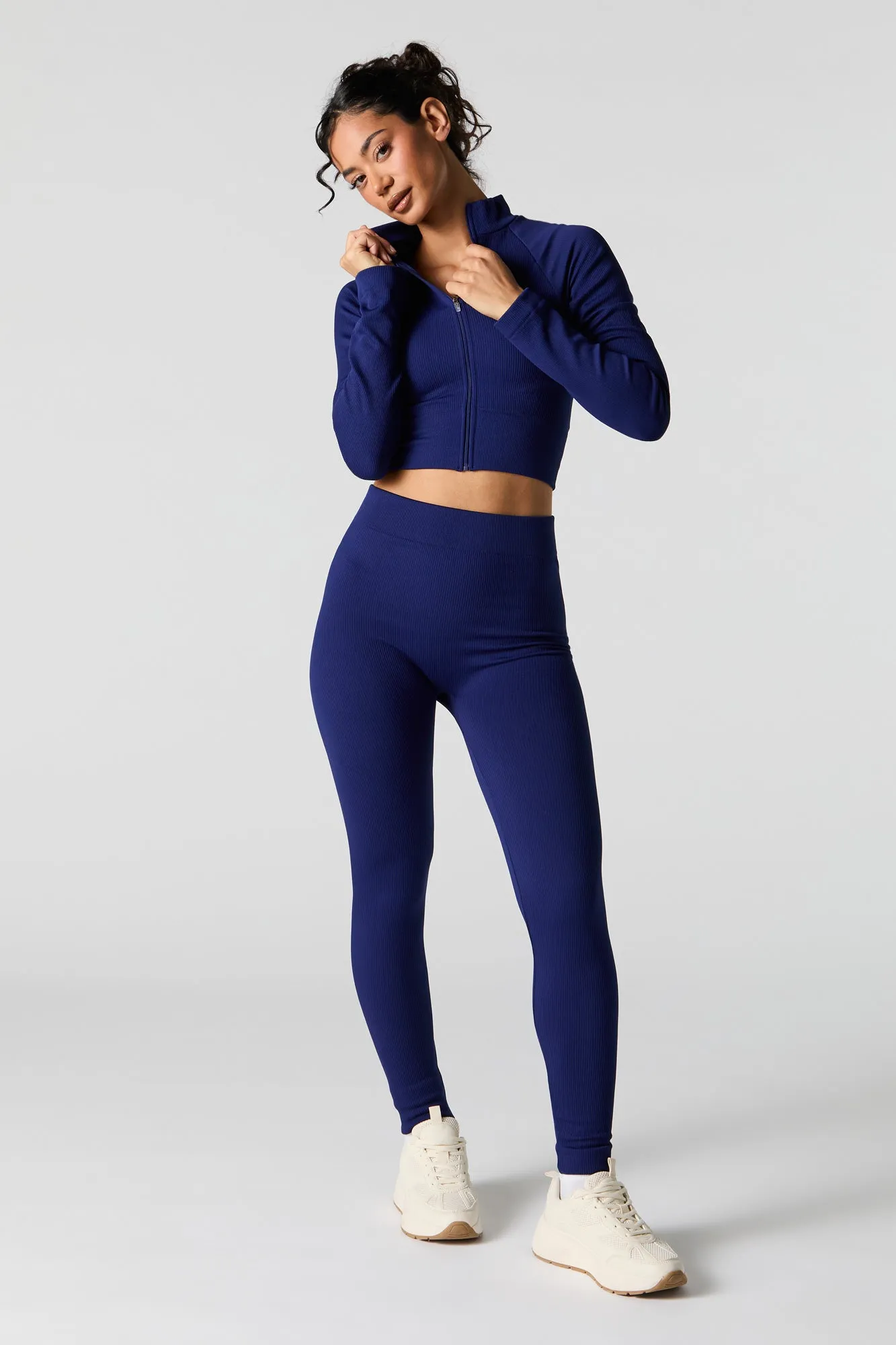 Active Seamless Ribbed Zip-Up Top