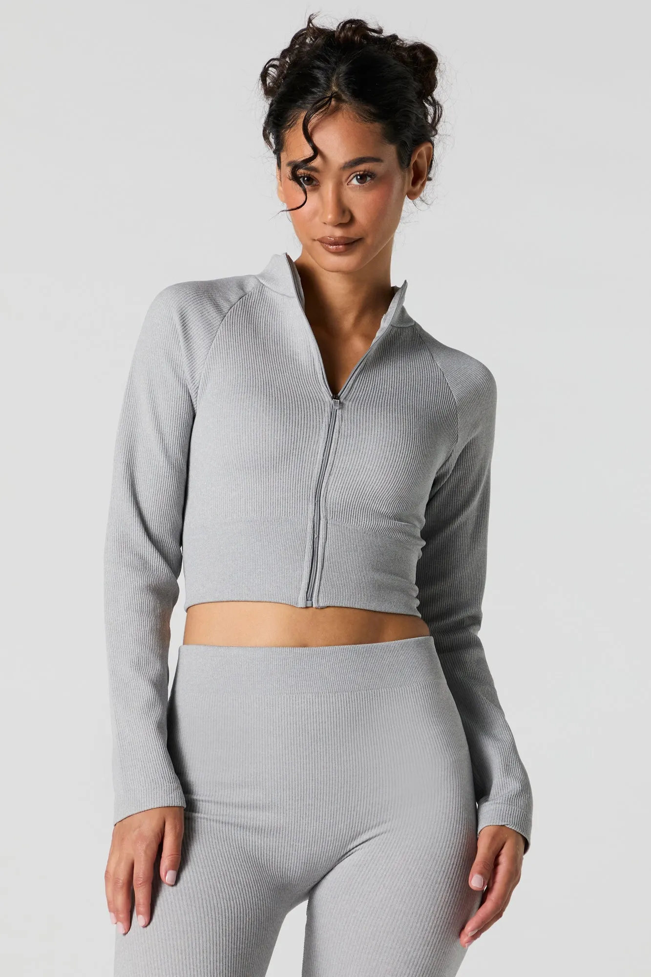 Active Seamless Ribbed Zip-Up Top