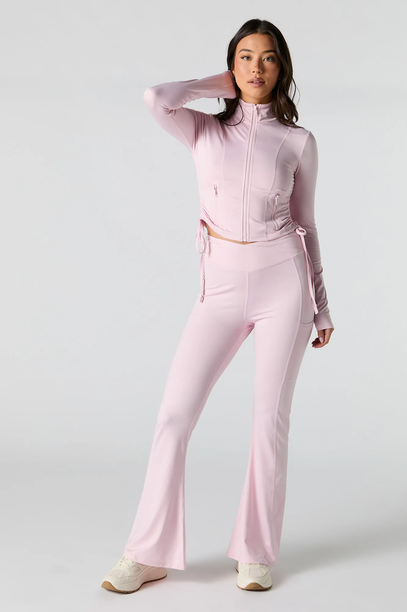 Active Zip-Up Drawstring Side Long Sleeve Top