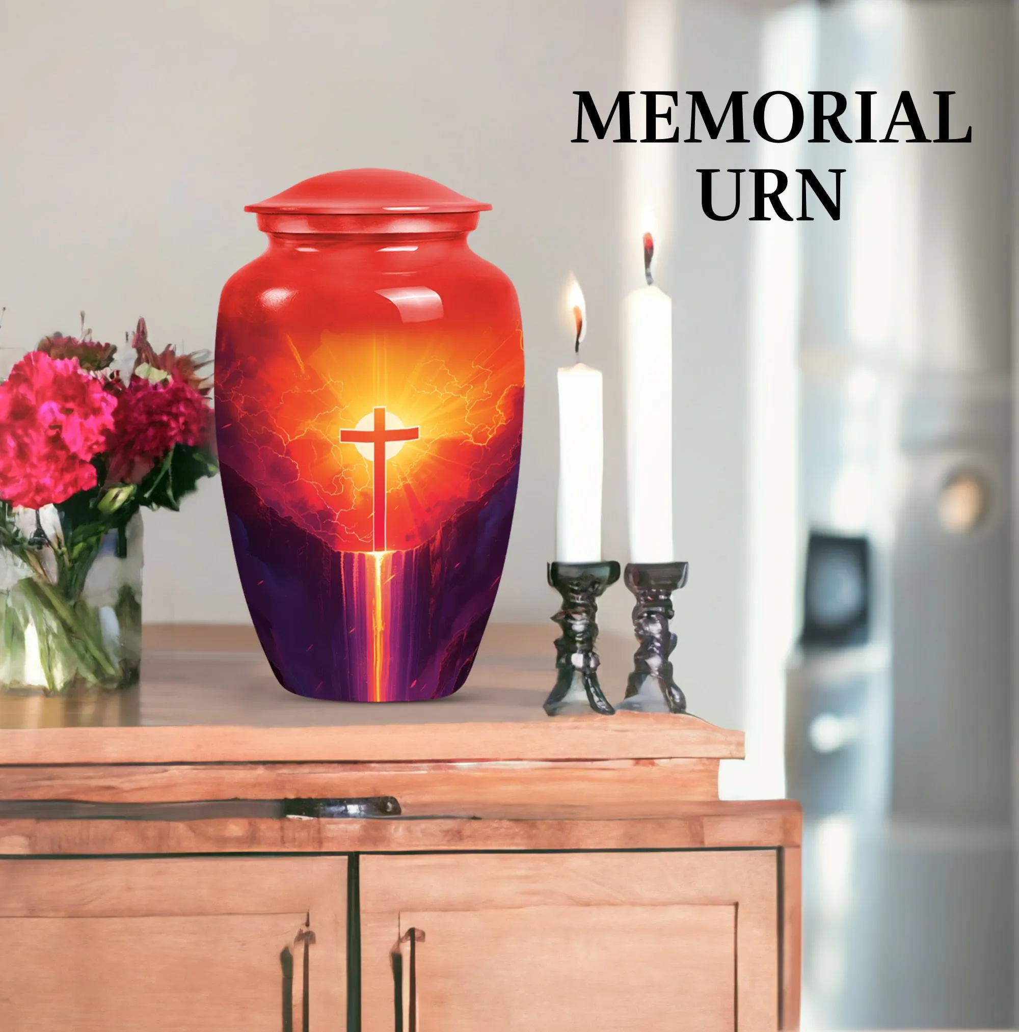 Aurora Borealis Cross Memorial Cremation Urn for Human Ashes