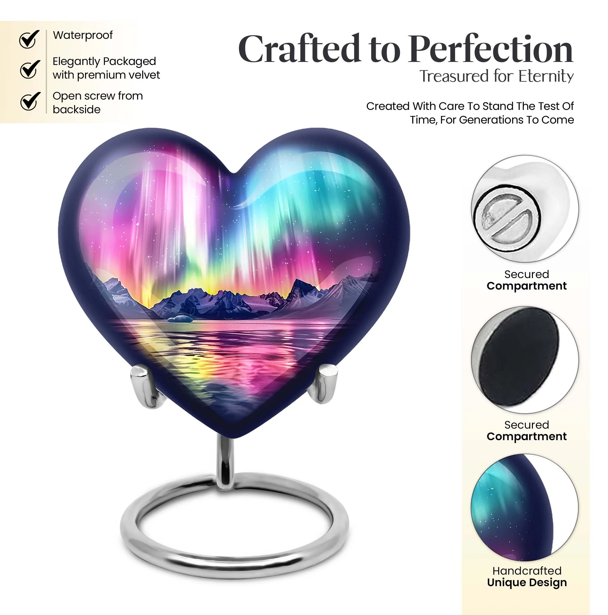 Aurora Borealis Love Eternity - Heart Cremation Urn for Ashes
