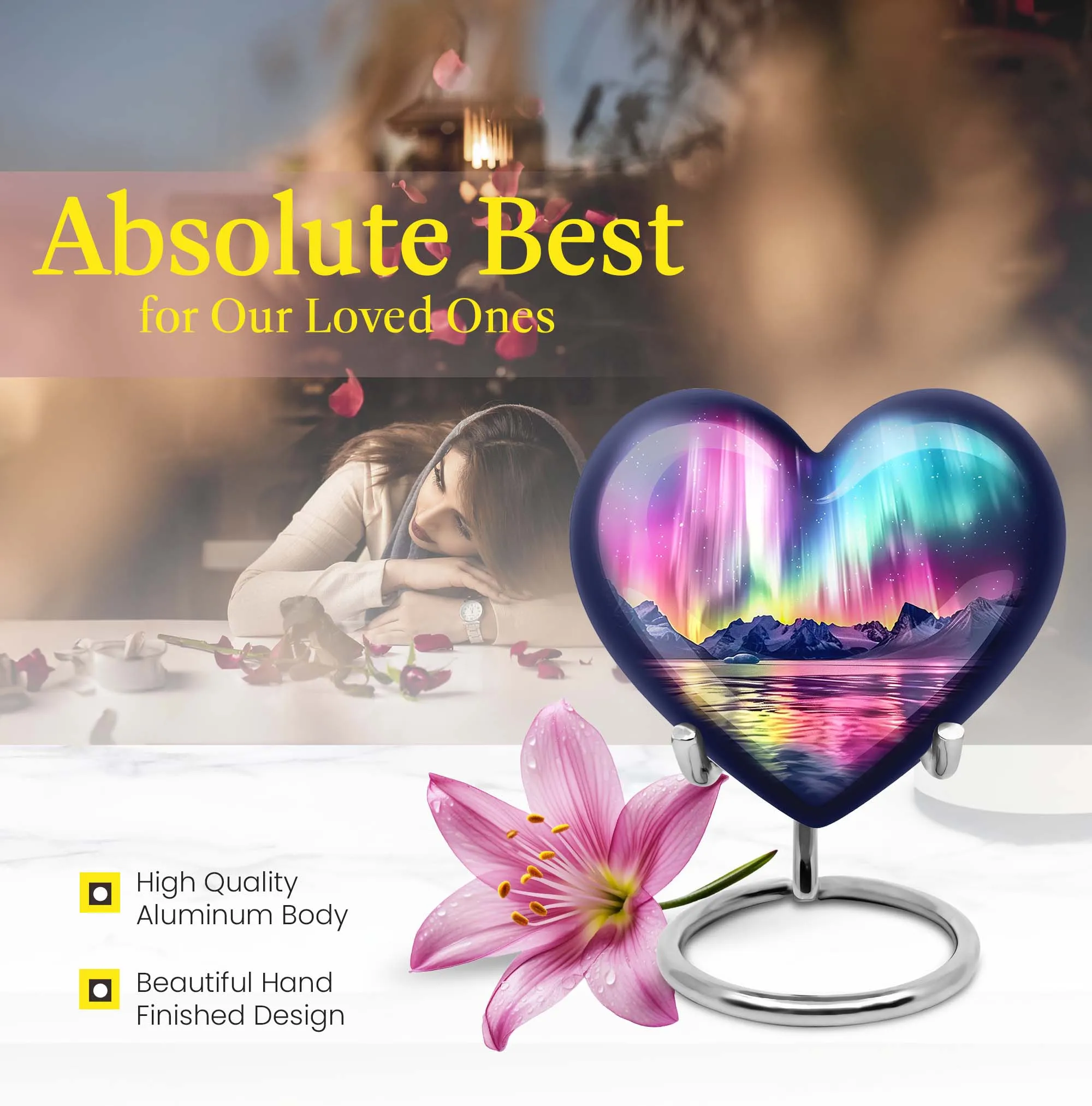 Aurora Borealis Love Eternity - Heart Cremation Urn for Ashes