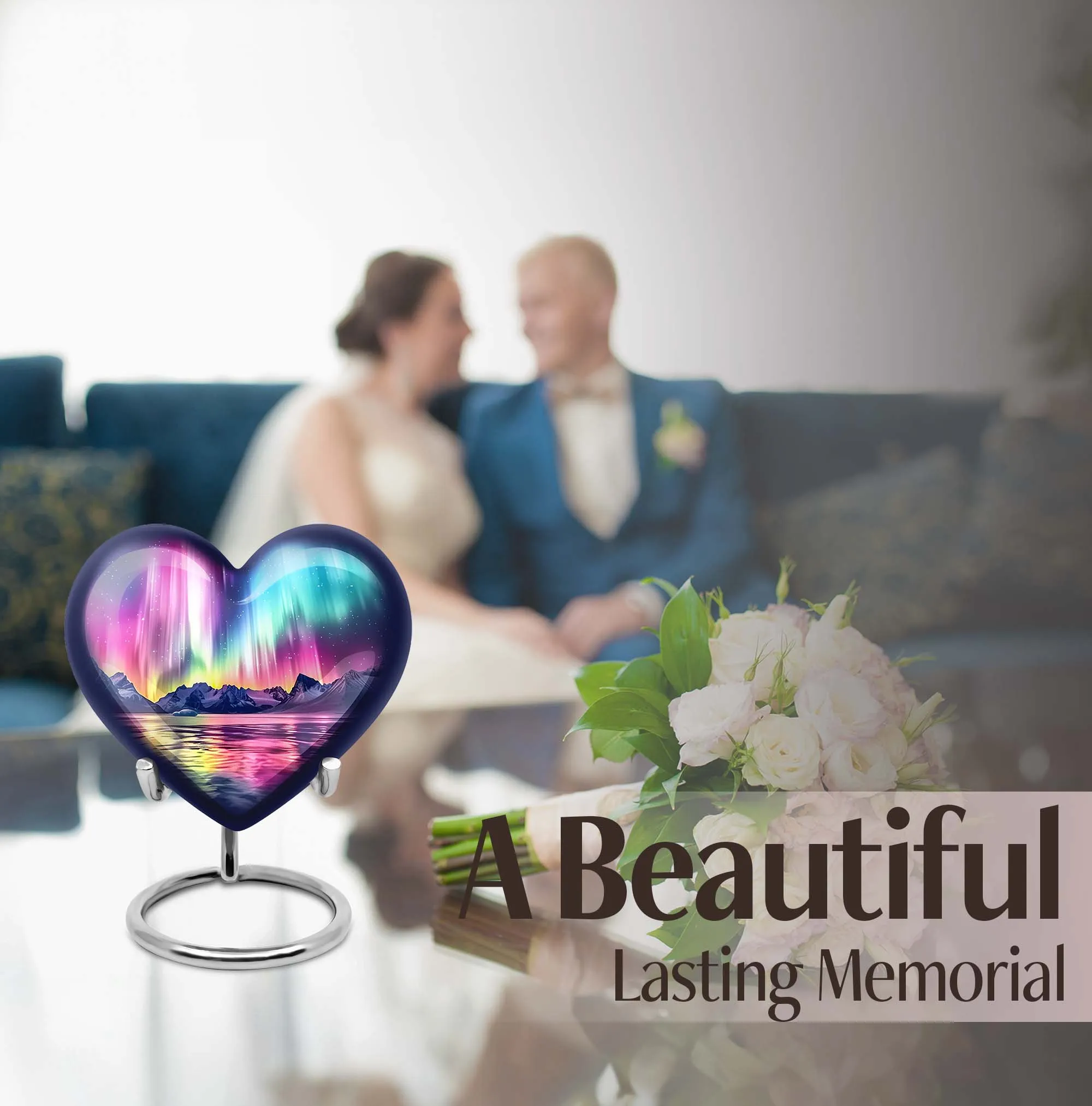 Aurora Borealis Love Eternity - Heart Cremation Urn for Ashes
