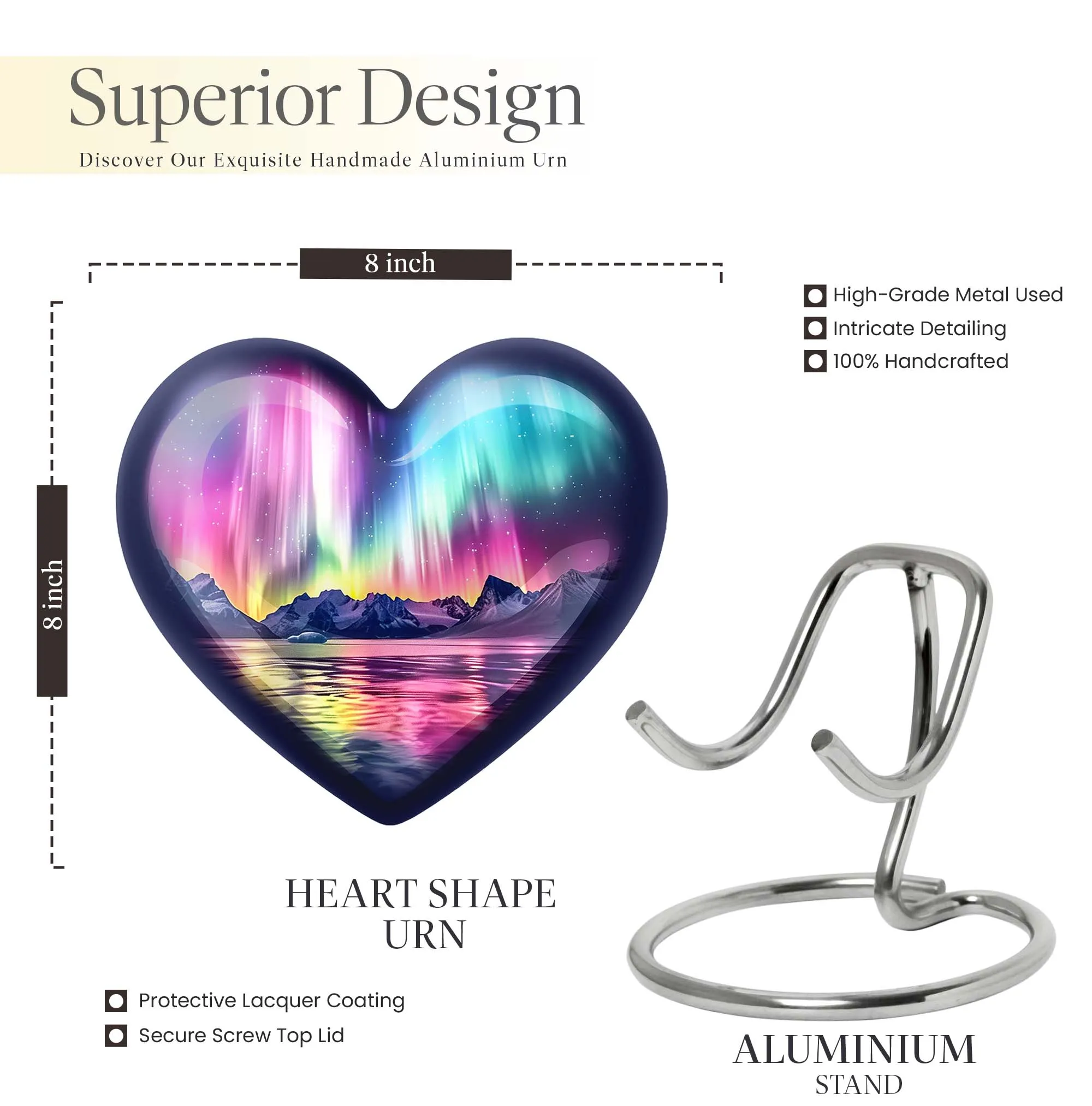 Aurora Borealis Love Eternity - Heart Cremation Urn for Ashes