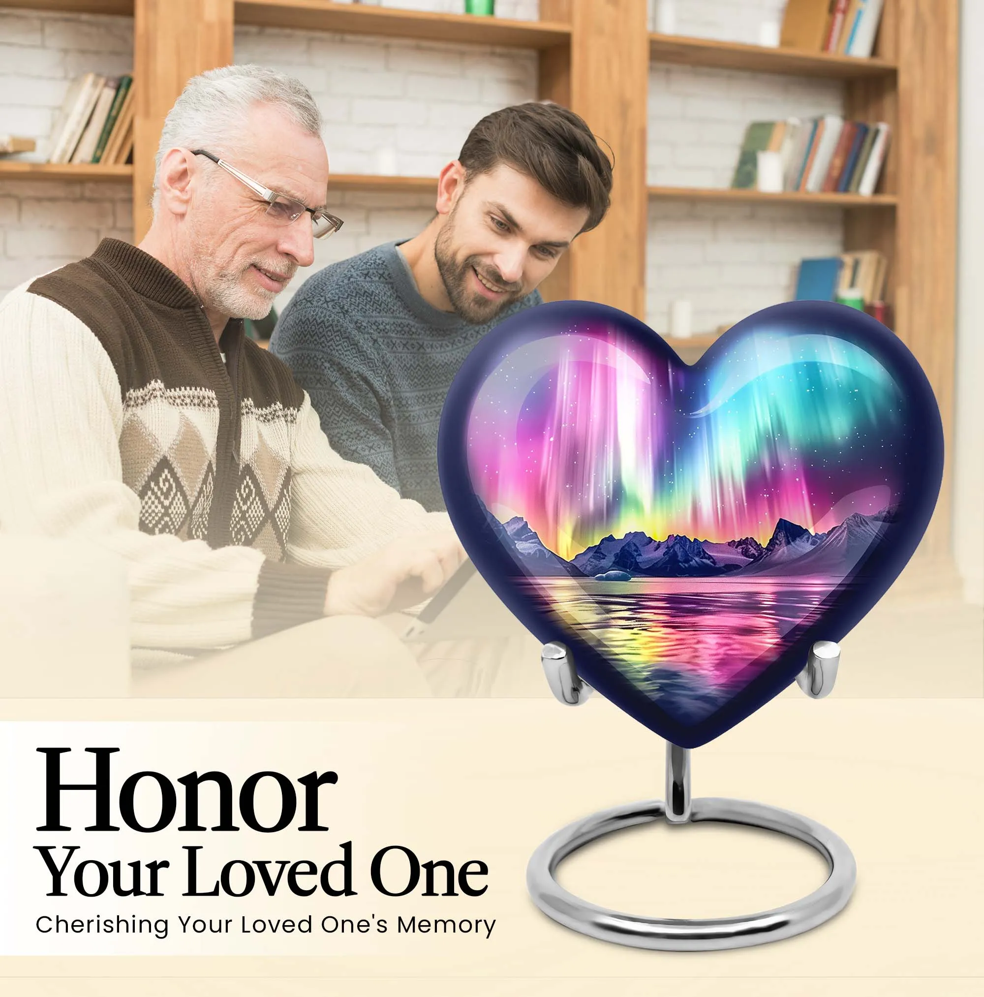 Aurora Borealis Love Eternity - Heart Cremation Urn for Ashes