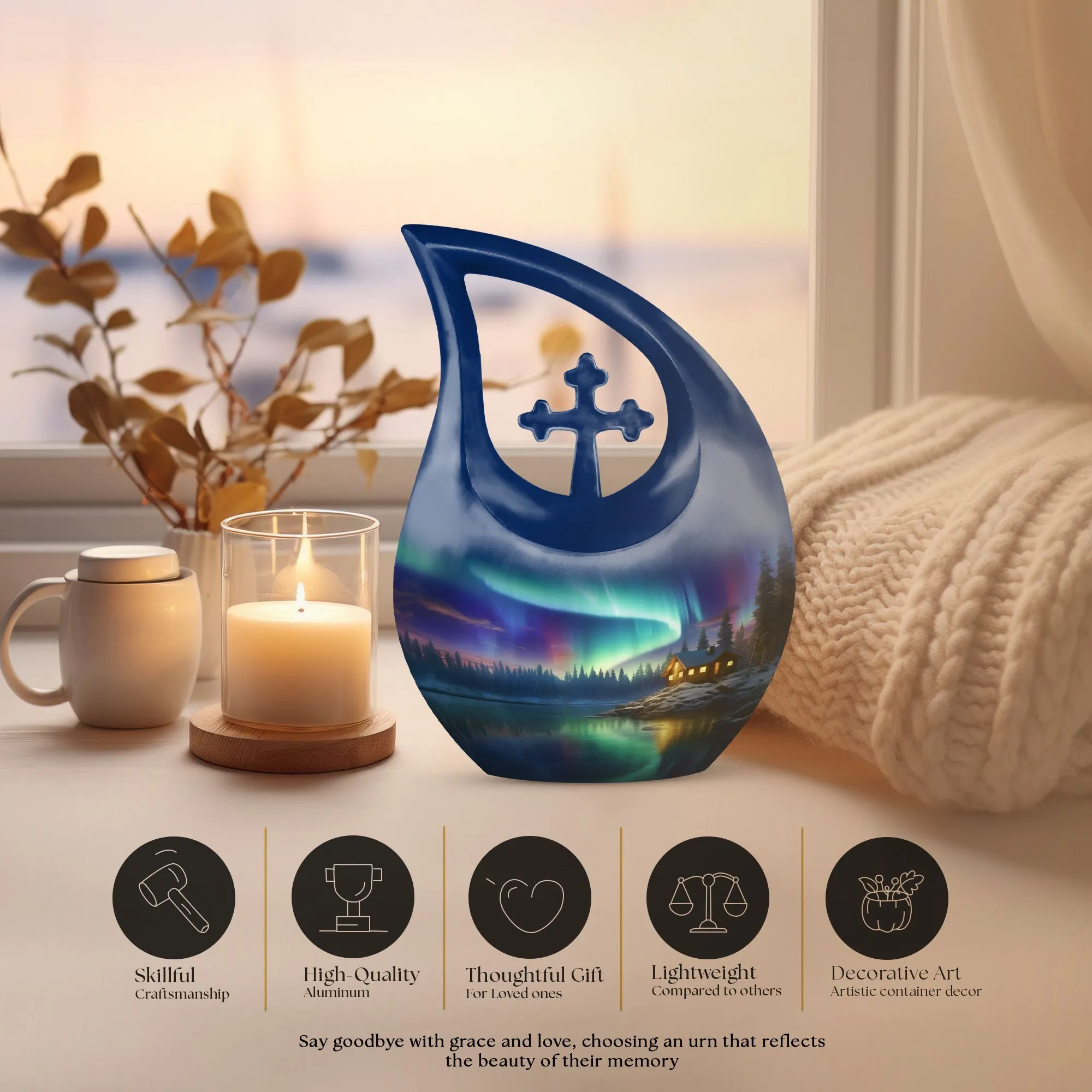 Aurora Urn: Elegant Cross Drop Design Urn for Adult Burials