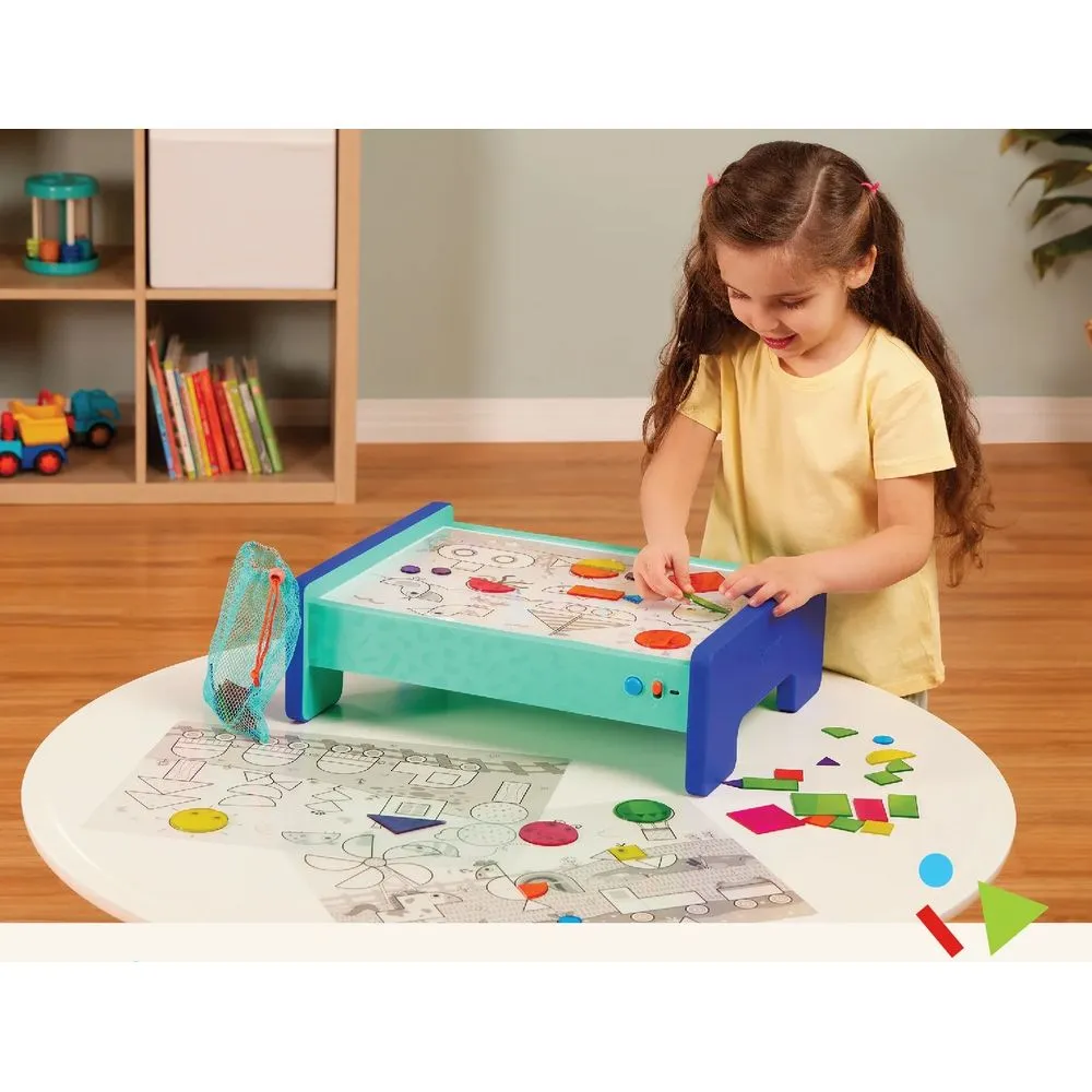 Battat BT1863 Shine Bright Plastic Lightbox 60 Shapes 3 Transparency Sheets, Toddler and Preschool Toys