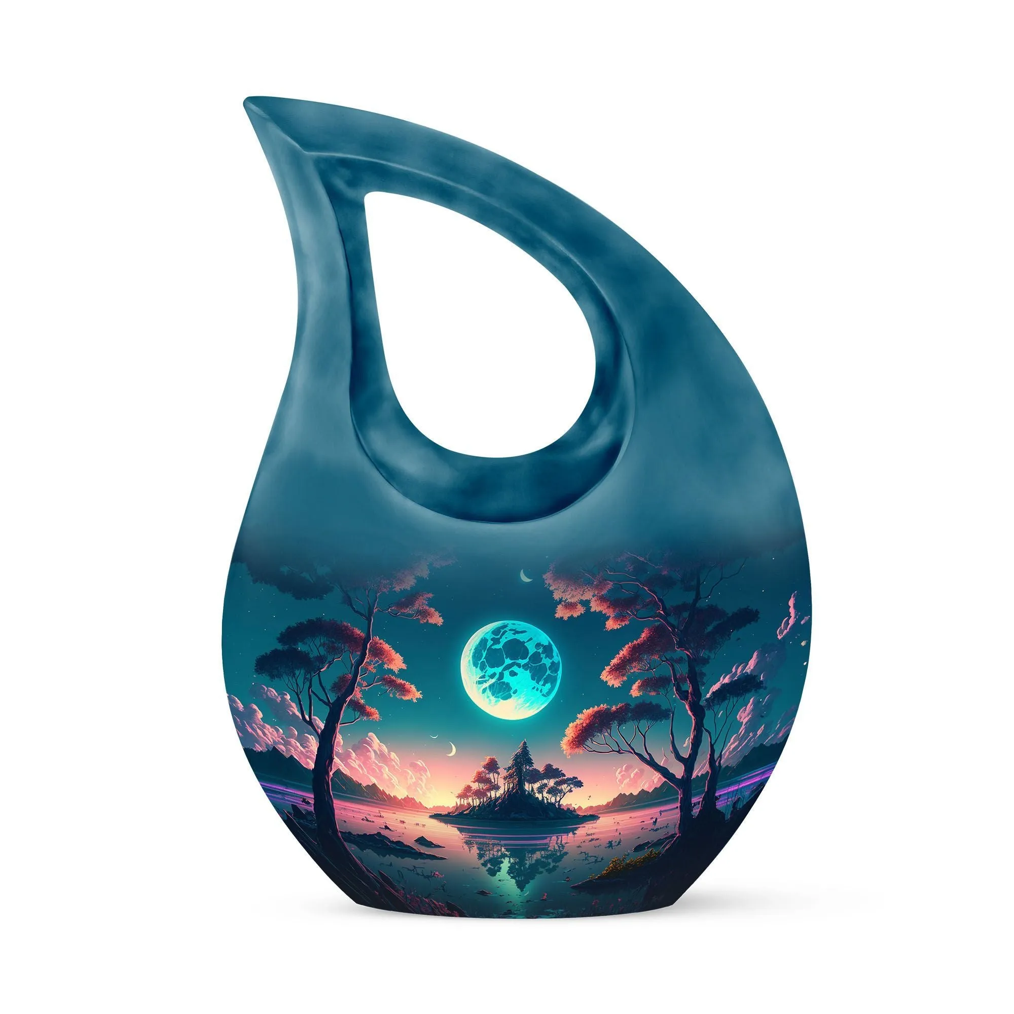 Blue Full Moon Metal Cremation Memorial Urn for Ashes