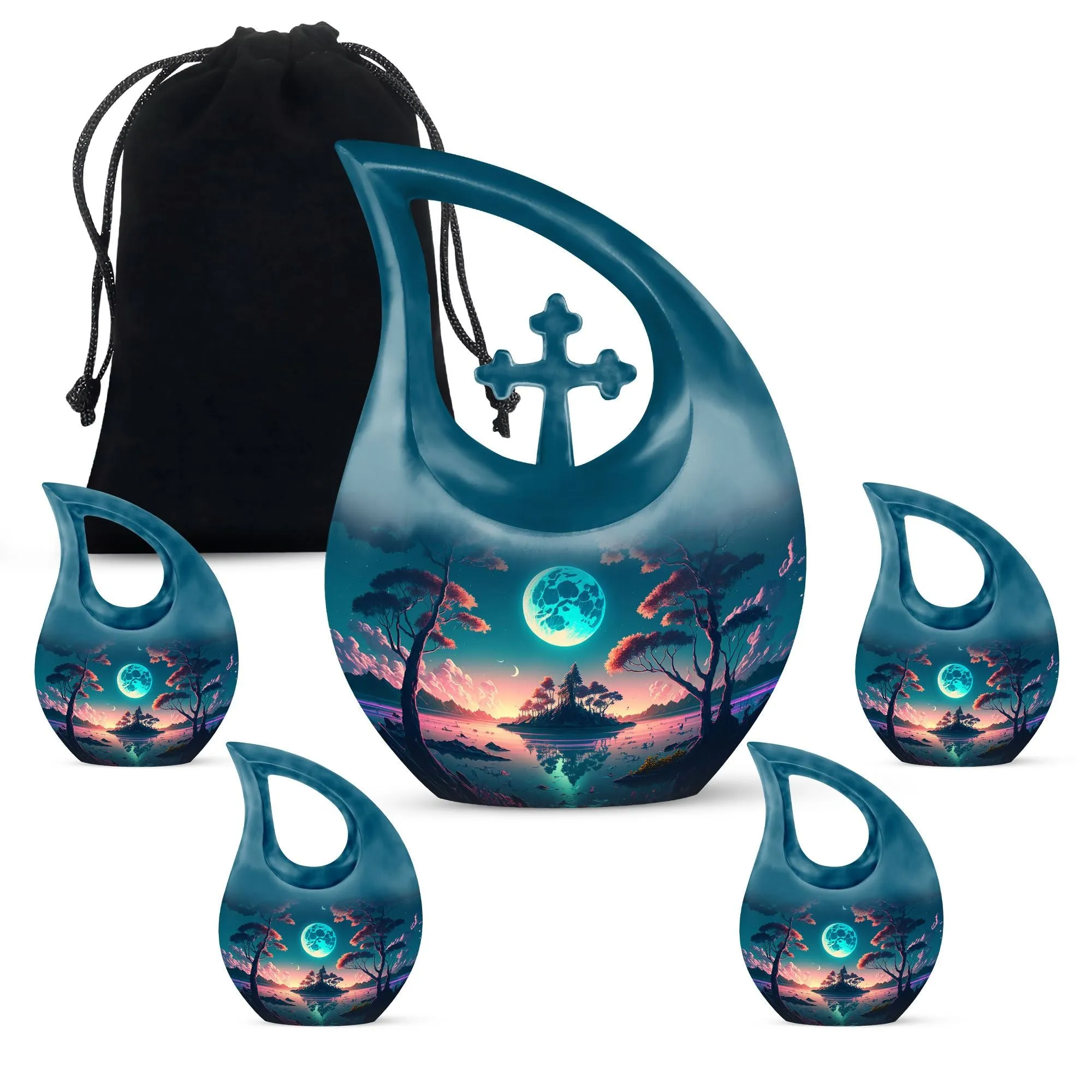 Blue Full Moon Metal Cremation Memorial Urn for Ashes
