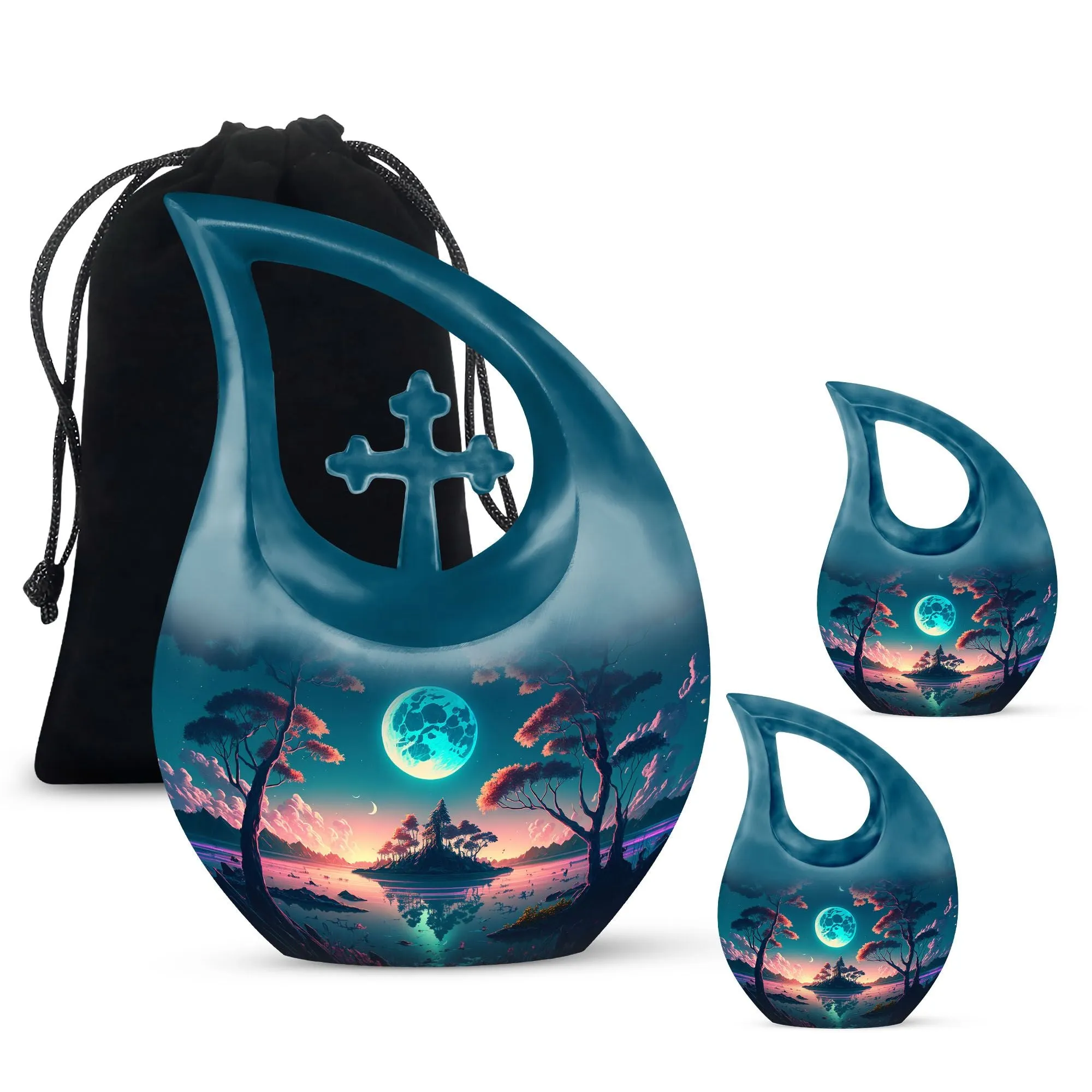 Blue Full Moon Metal Cremation Memorial Urn for Ashes