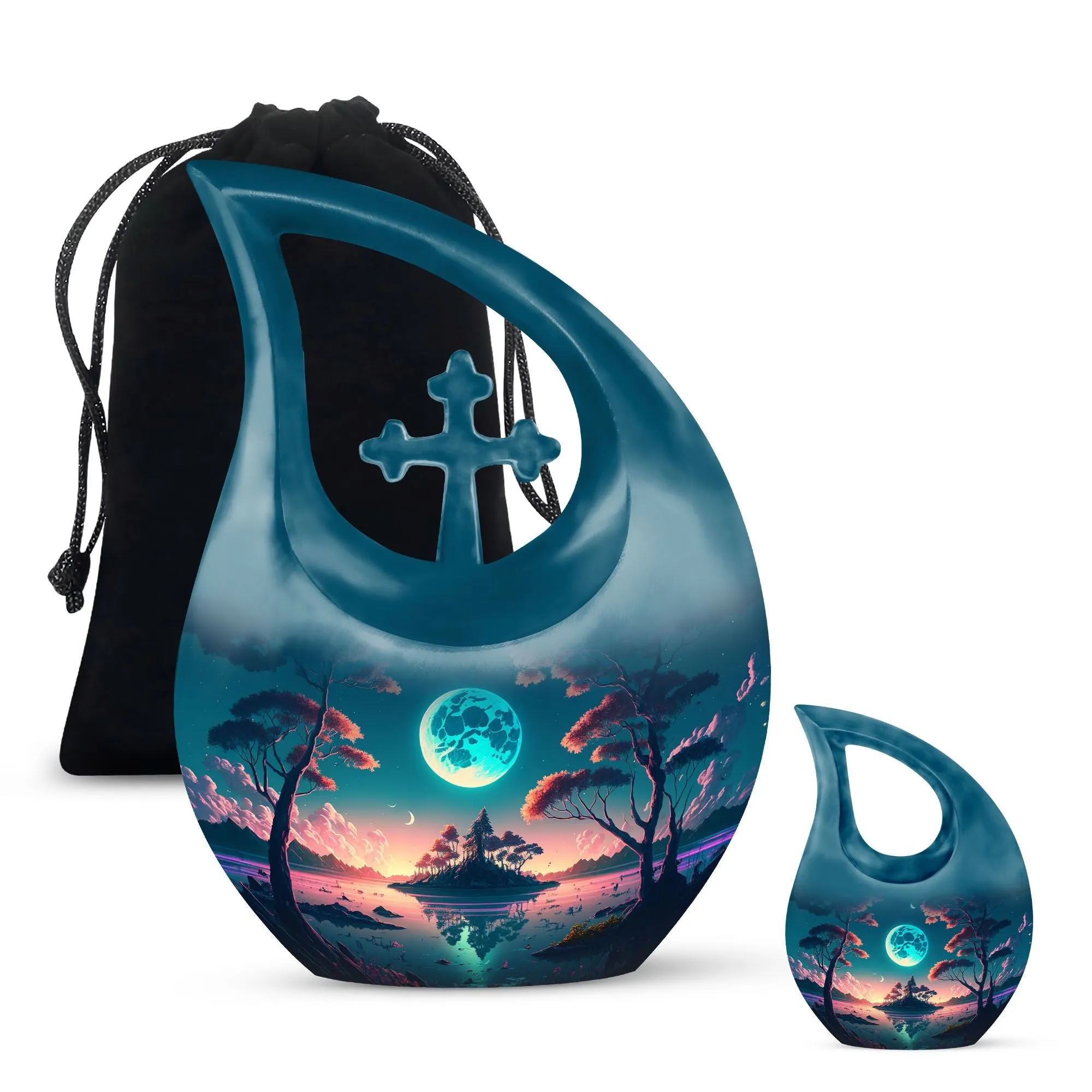 Blue Full Moon Metal Cremation Memorial Urn for Ashes
