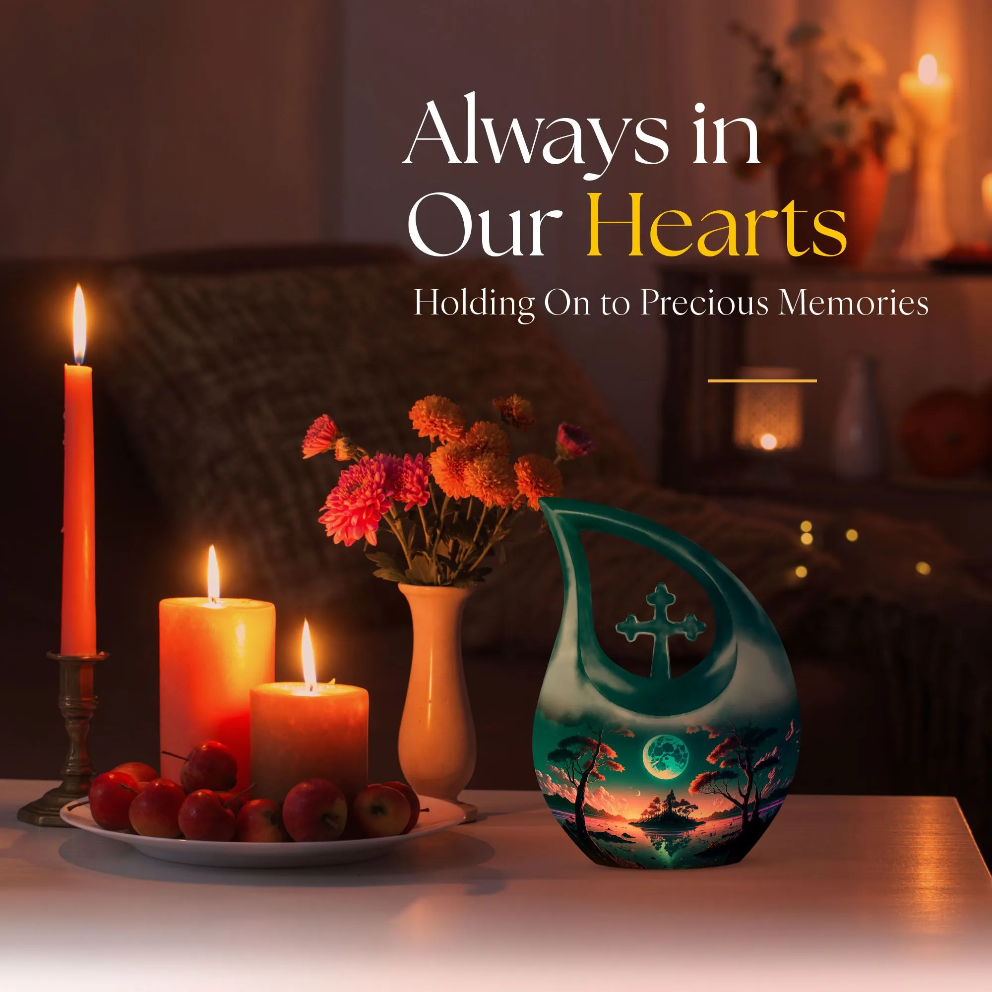 Blue Full Moon Metal Cremation Memorial Urn for Ashes