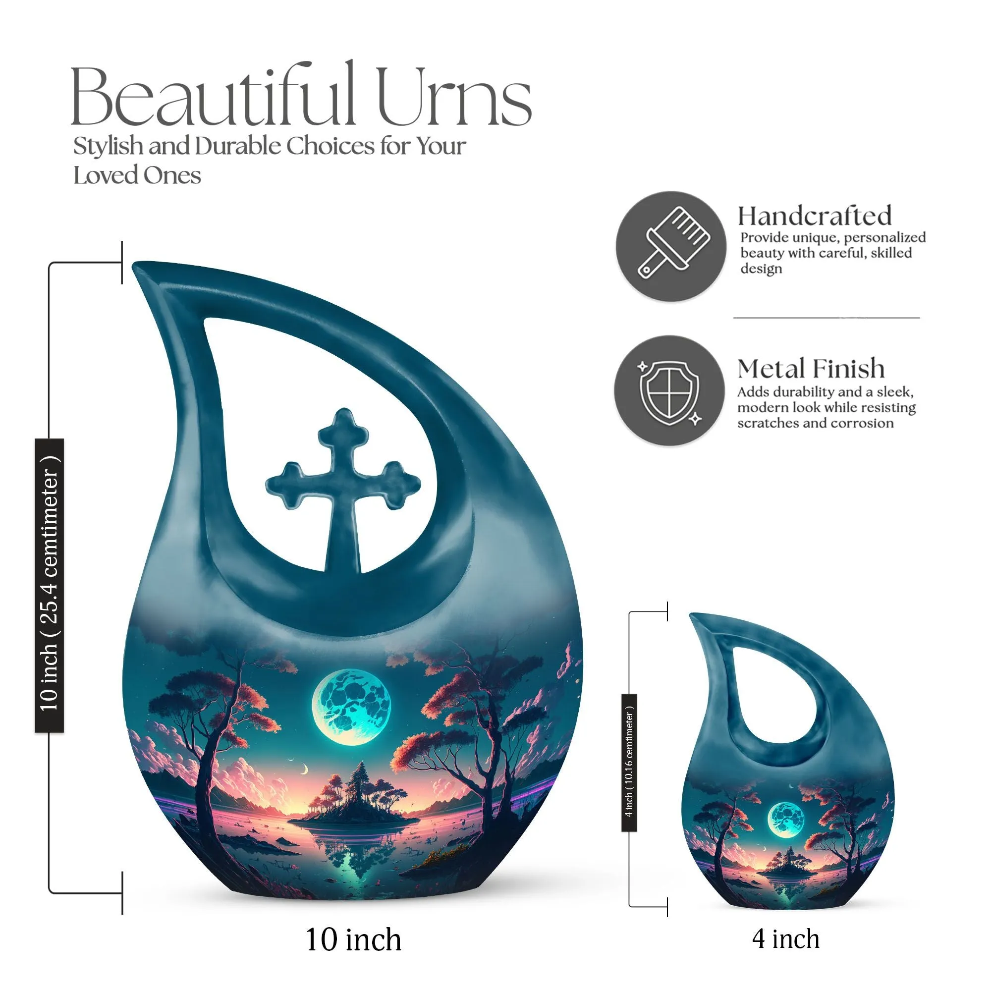 Blue Full Moon Metal Cremation Memorial Urn for Ashes