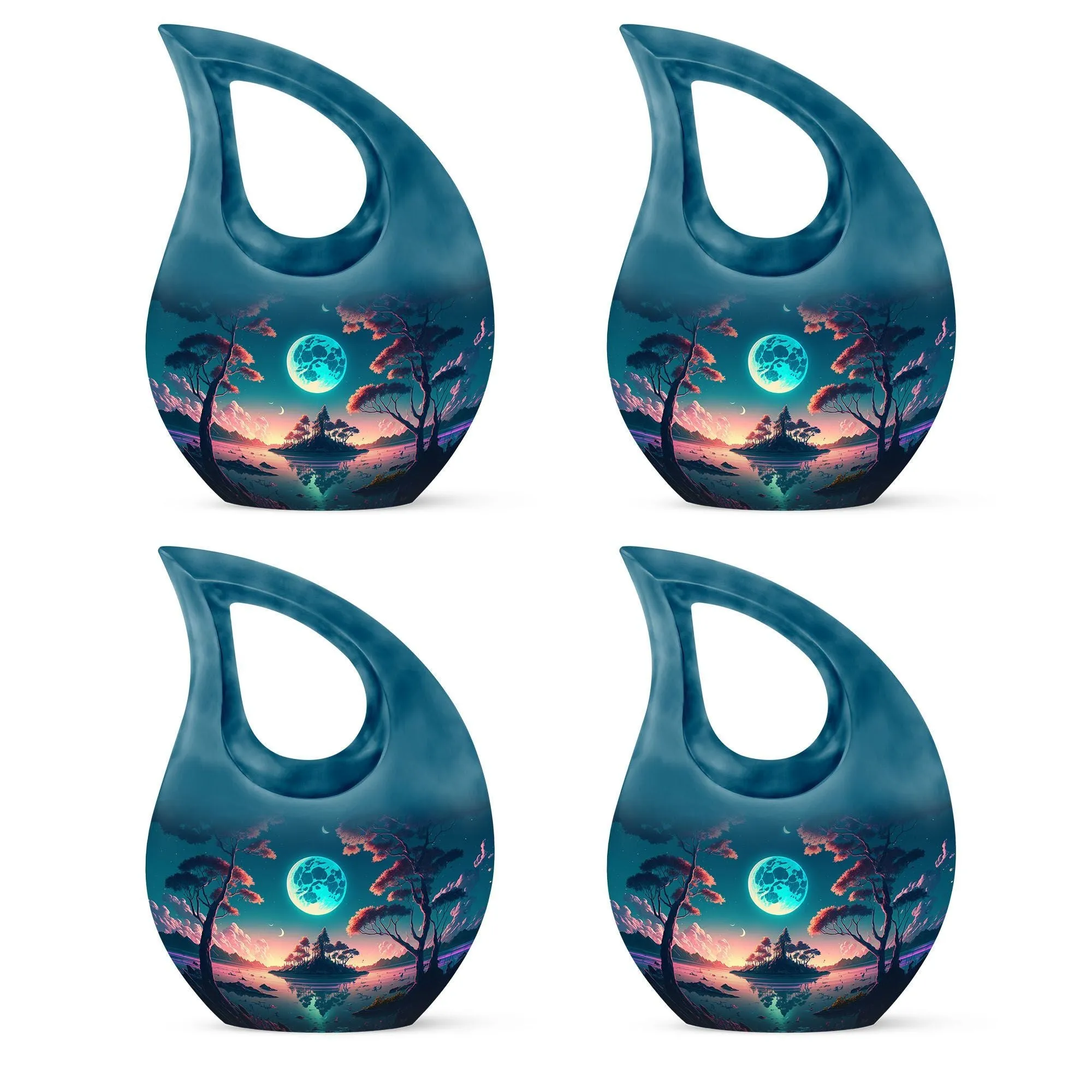 Blue Full Moon Metal Cremation Memorial Urn for Ashes