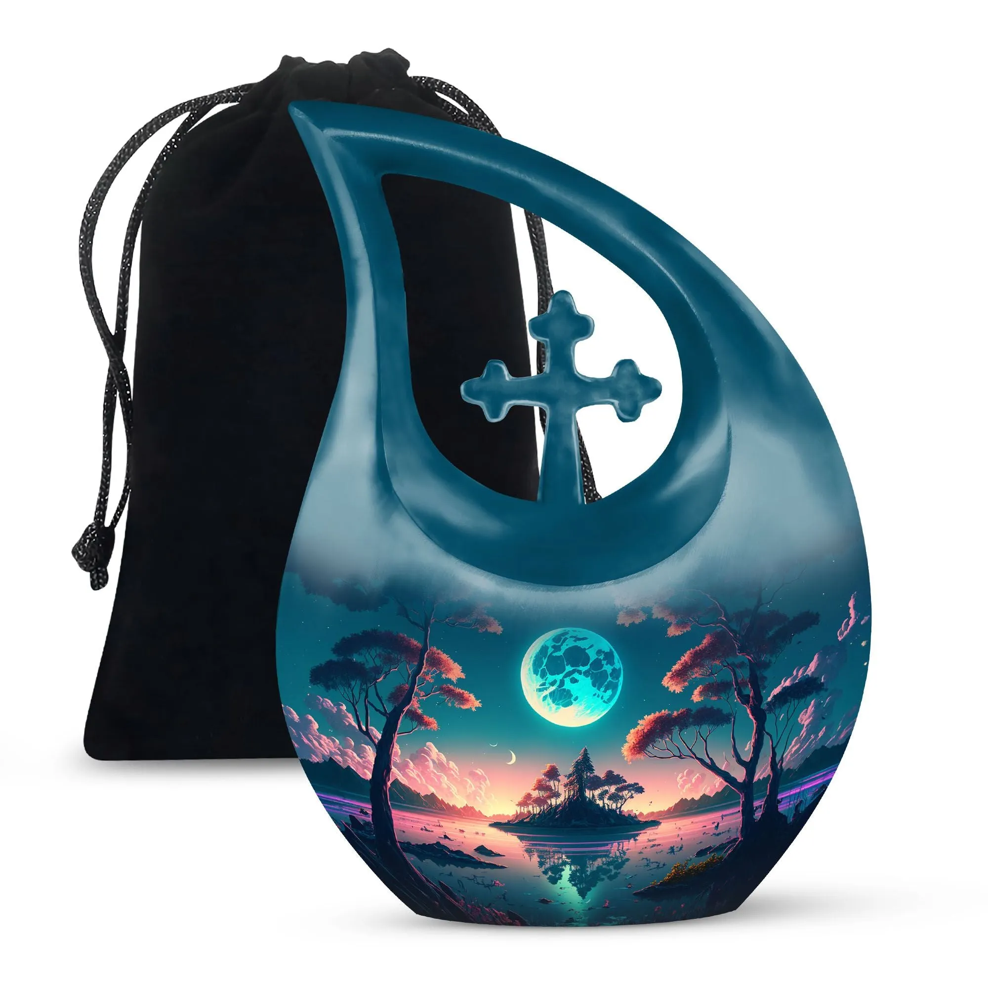 Blue Full Moon Metal Cremation Memorial Urn for Ashes