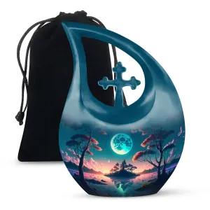 Blue Full Moon Metal Cremation Memorial Urn for Ashes