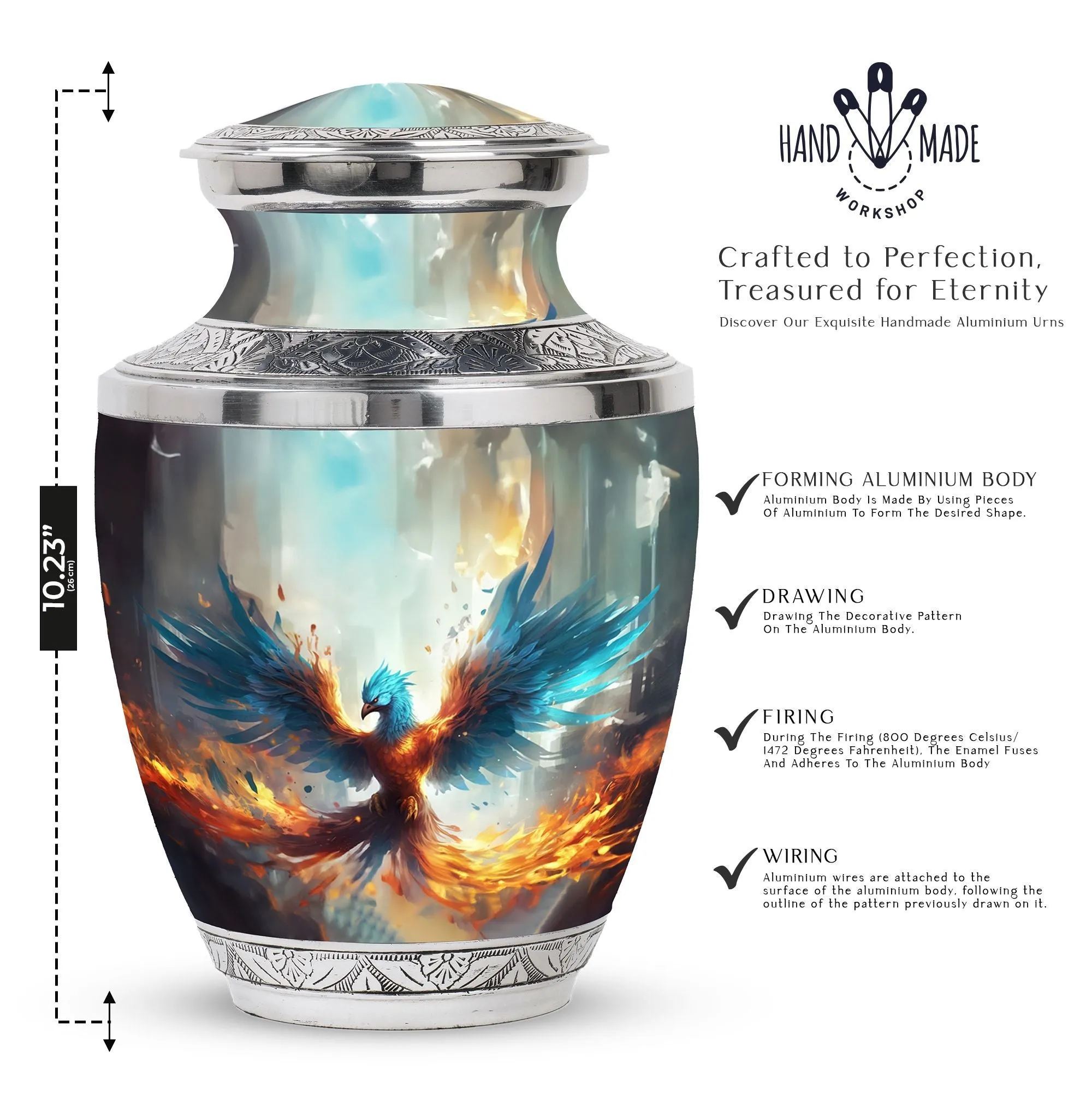Blue Phoenix Elegance - Cremation Urn for Adults Large Size