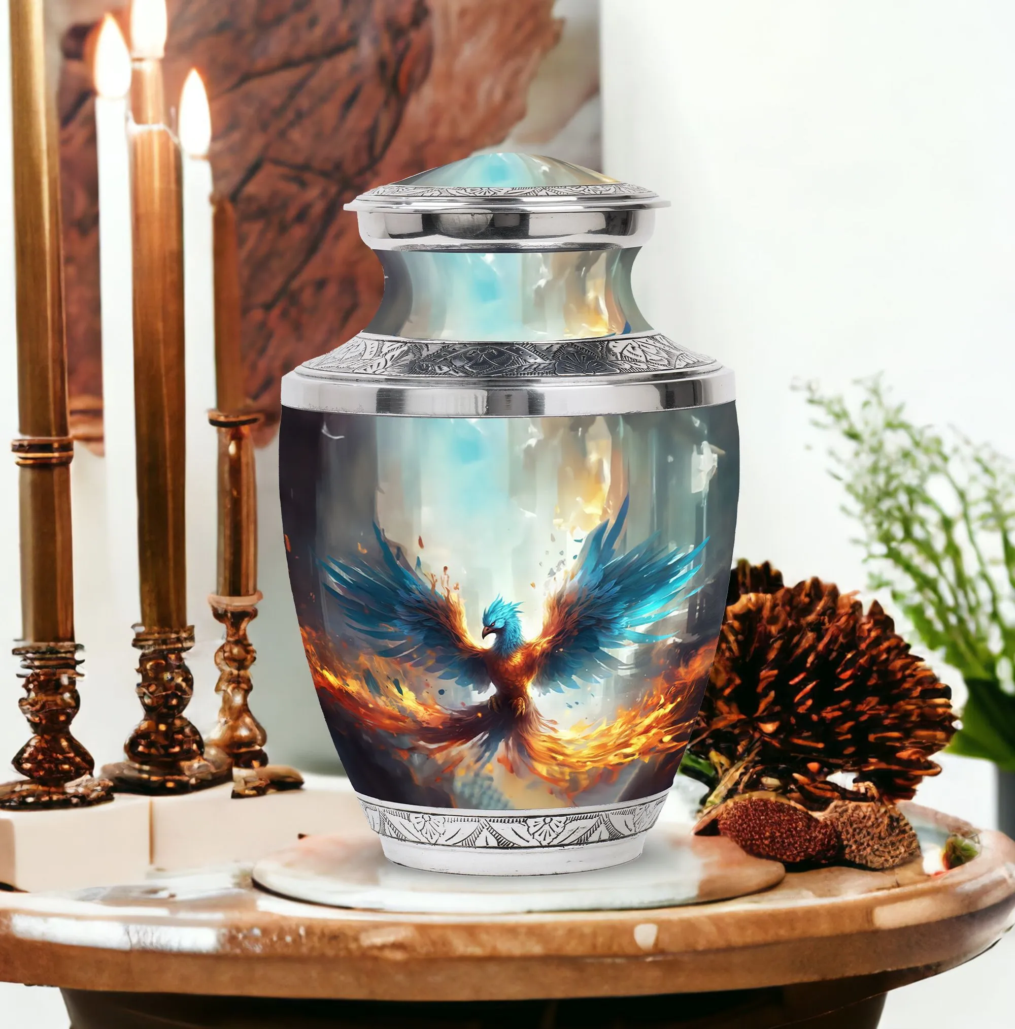 Blue Phoenix Elegance - Cremation Urn for Adults Large Size