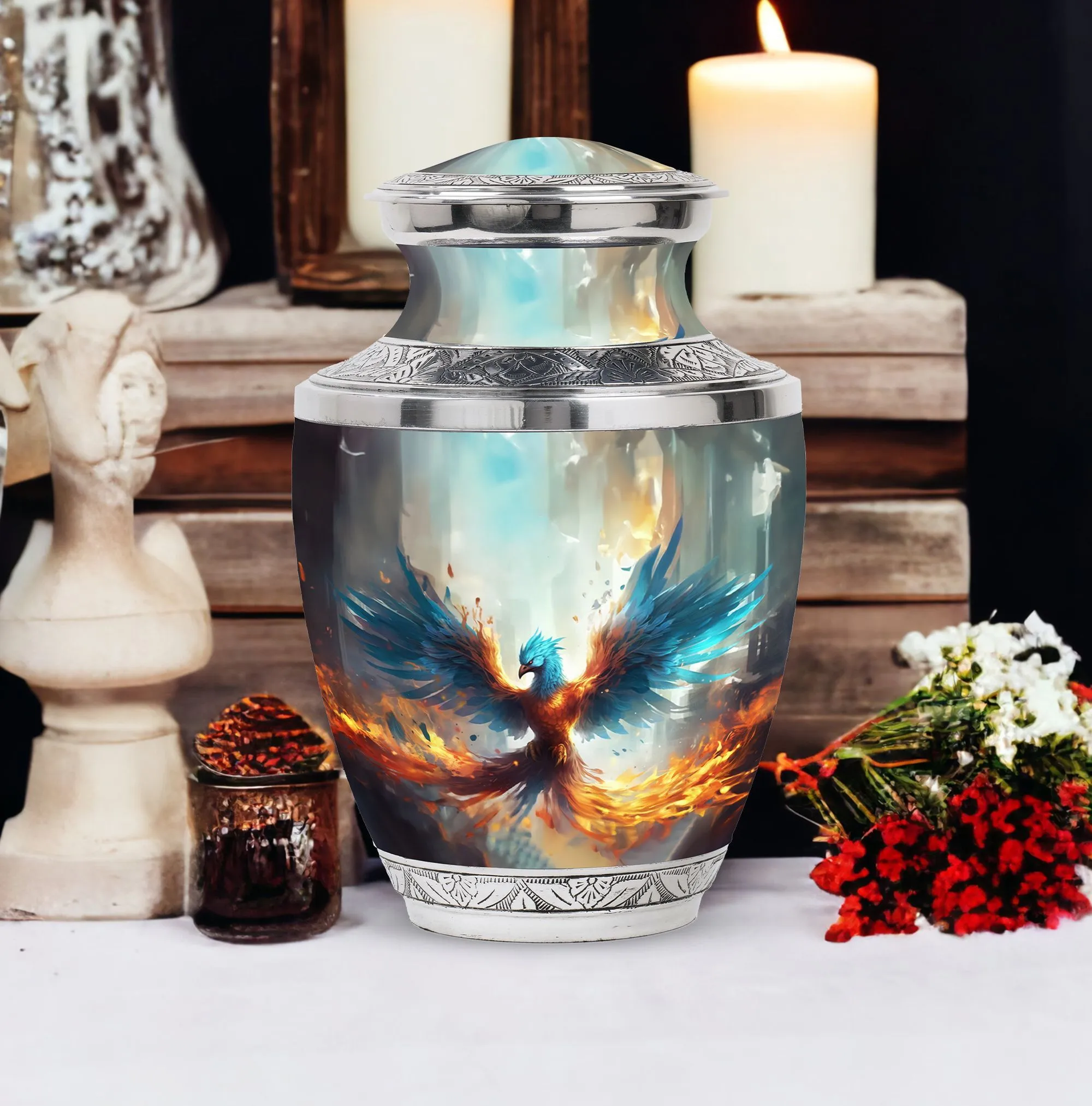 Blue Phoenix Elegance - Cremation Urn for Adults Large Size