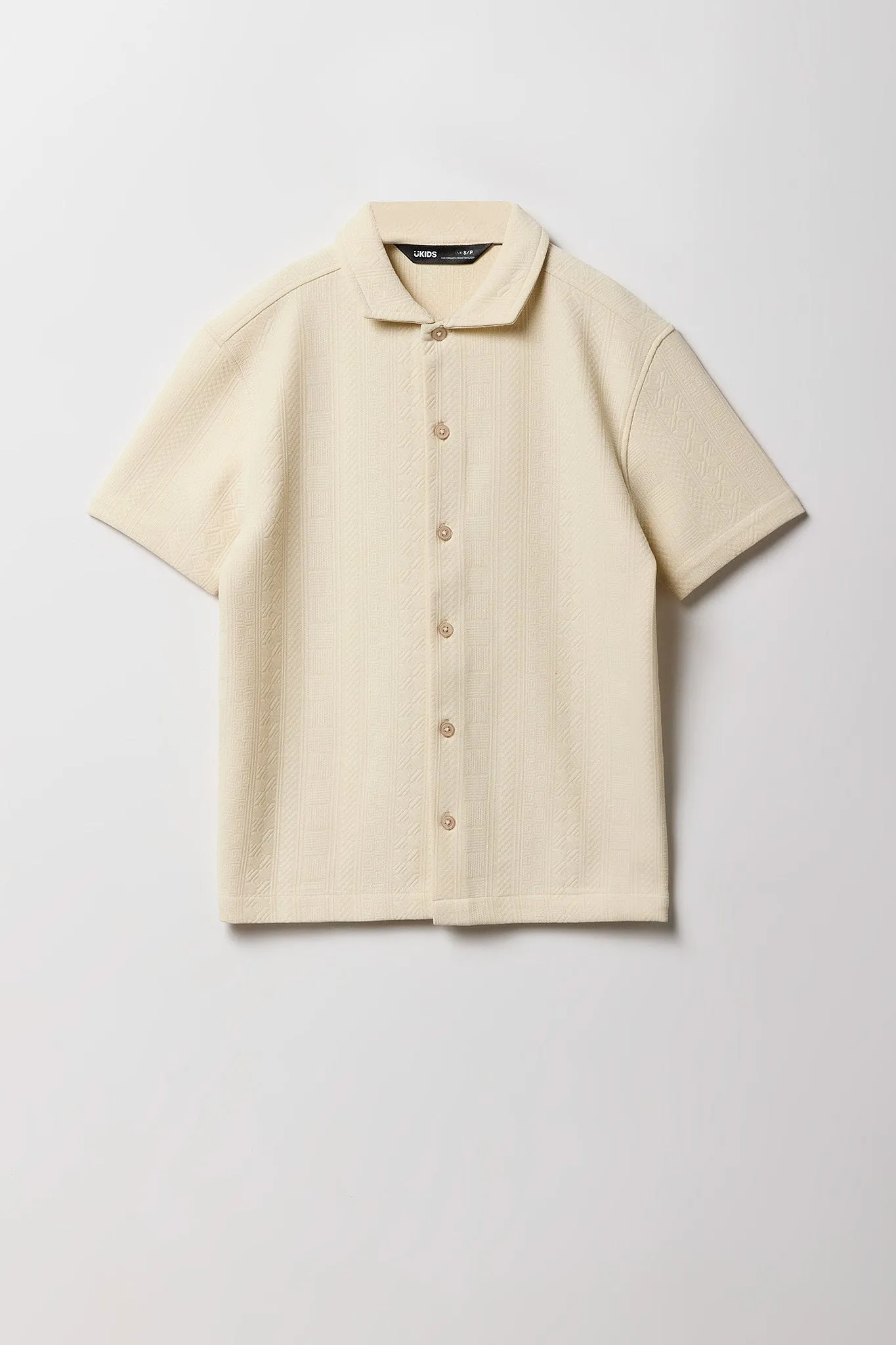 Boys Geo Textured Button-Up Boxy Top
