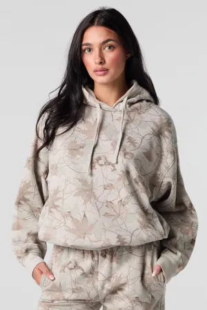 Camo Leaf Print Fleece Hoodie