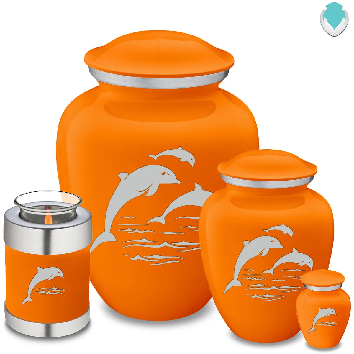 Candle Holder Embrace Burnt Orange Dolphins Cremation Urn