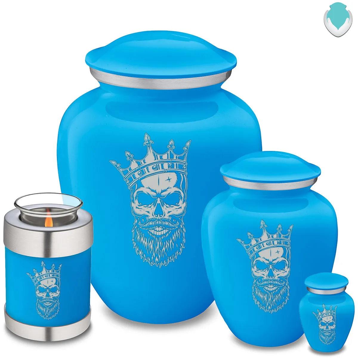 Candle Holder Embrace Racing Blue Skull Cremation Urn