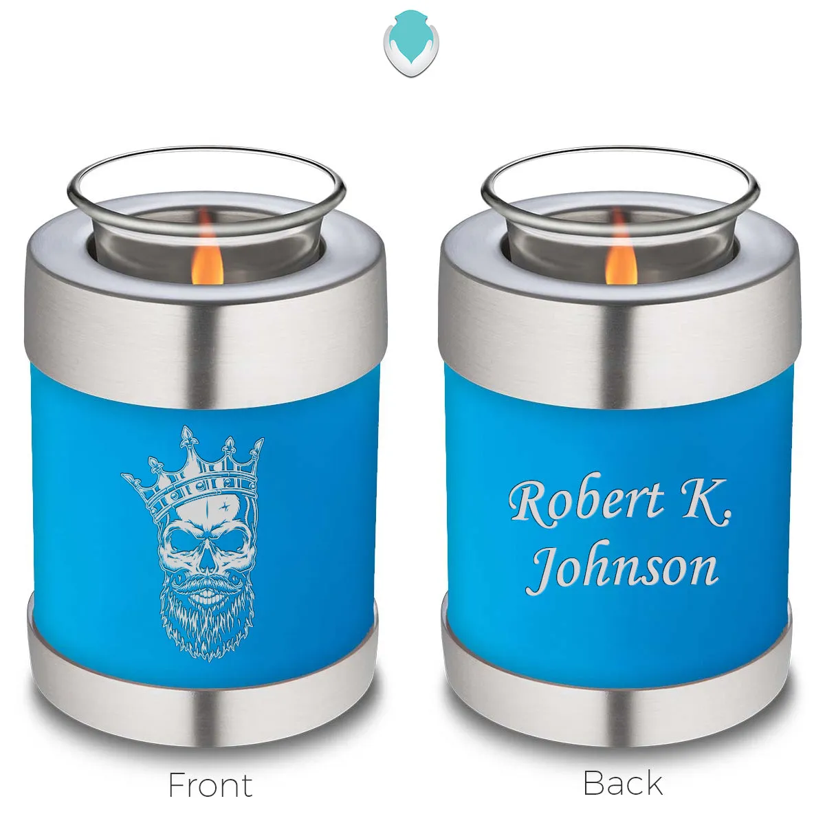 Candle Holder Embrace Racing Blue Skull Cremation Urn