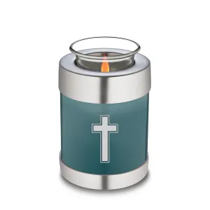 Candle Holder Embrace Teal Simple Cross Cremation Urn