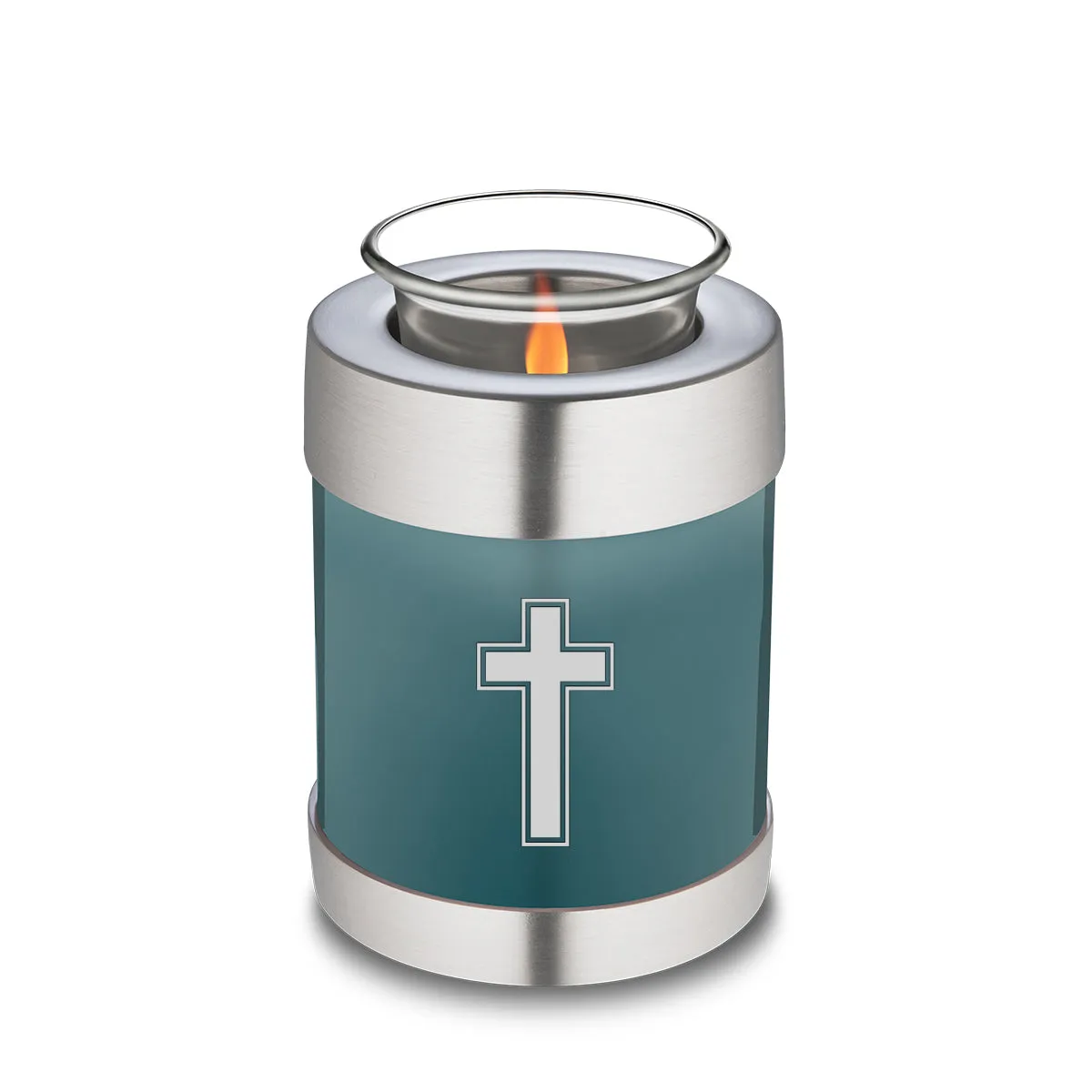 Candle Holder Embrace Teal Simple Cross Cremation Urn
