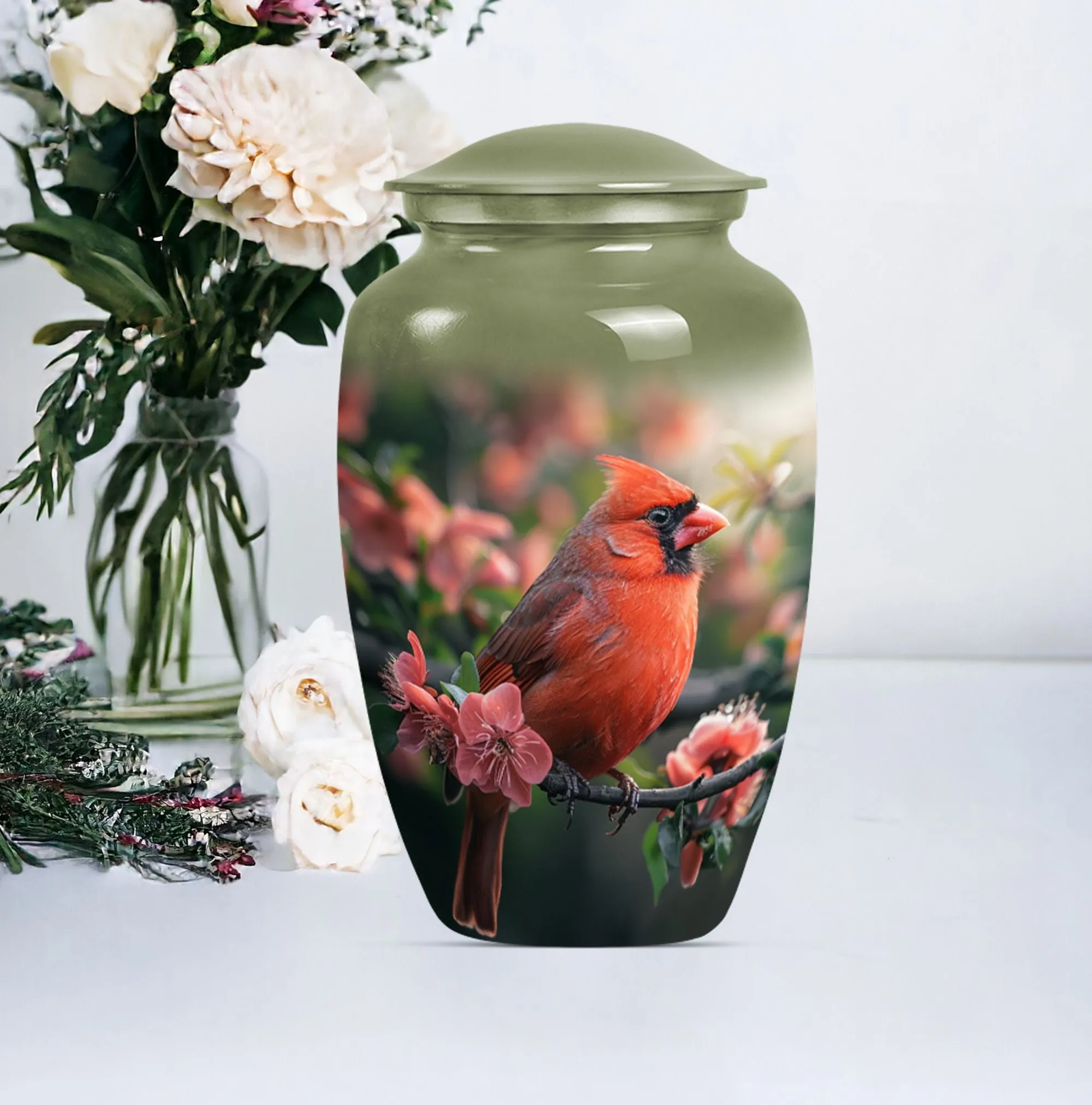 Cardinal Bird Tribute: Majestic Personalized Cremation Urn