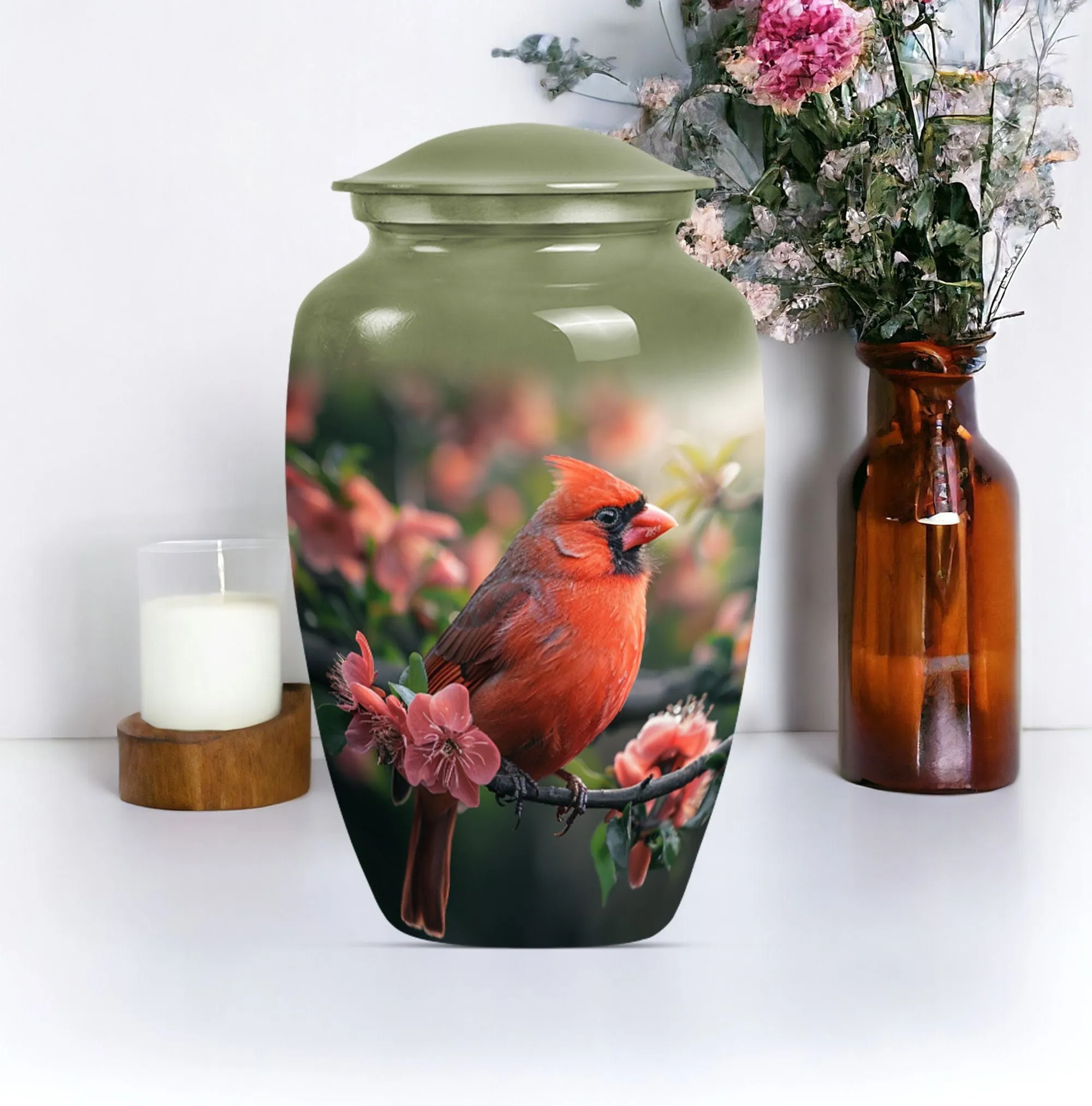 Cardinal Bird Tribute: Majestic Personalized Cremation Urn