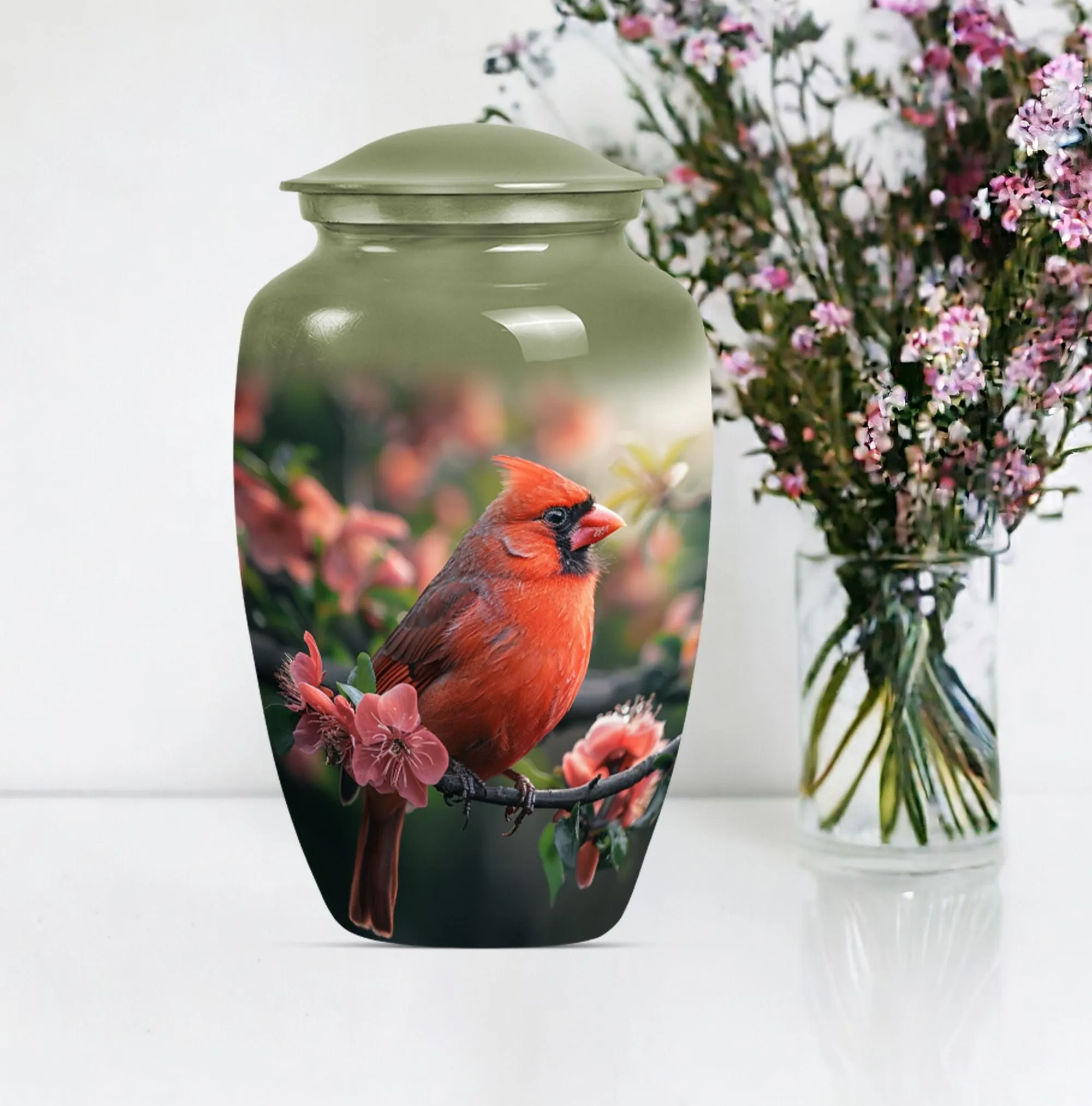 Cardinal Bird Tribute: Majestic Personalized Cremation Urn