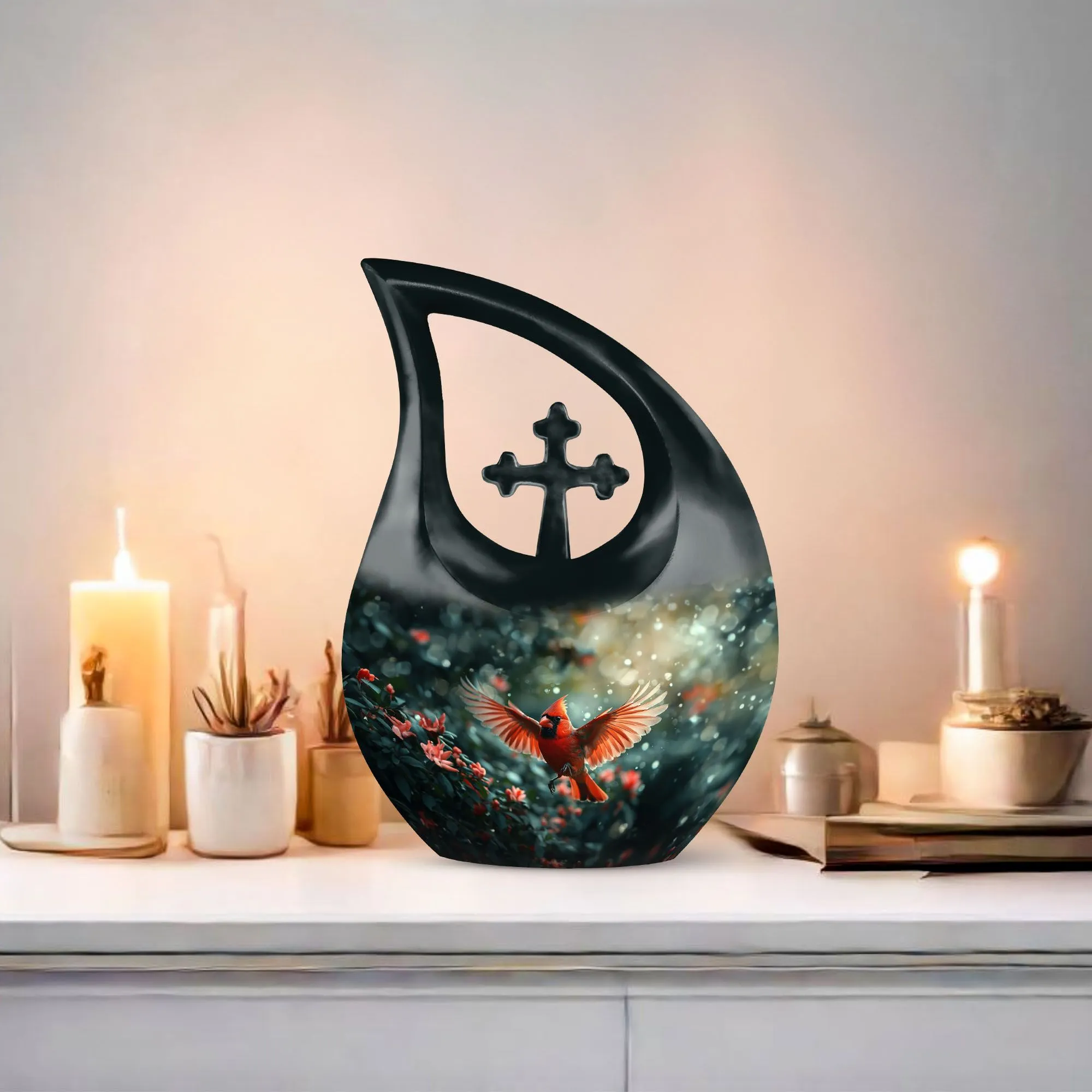 Cardinal Bird Urn : Extra Large Memorial Urn For Human Ashes