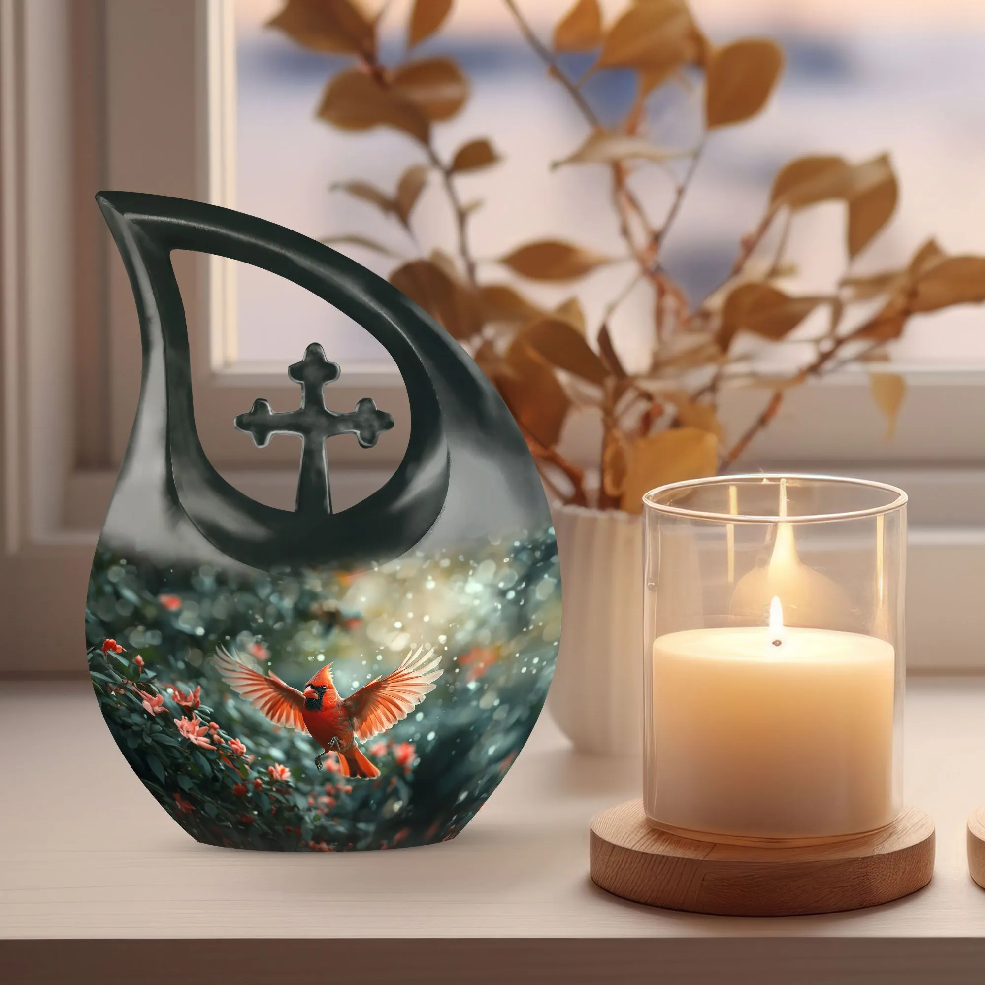 Cardinal Bird Urn : Extra Large Memorial Urn For Human Ashes