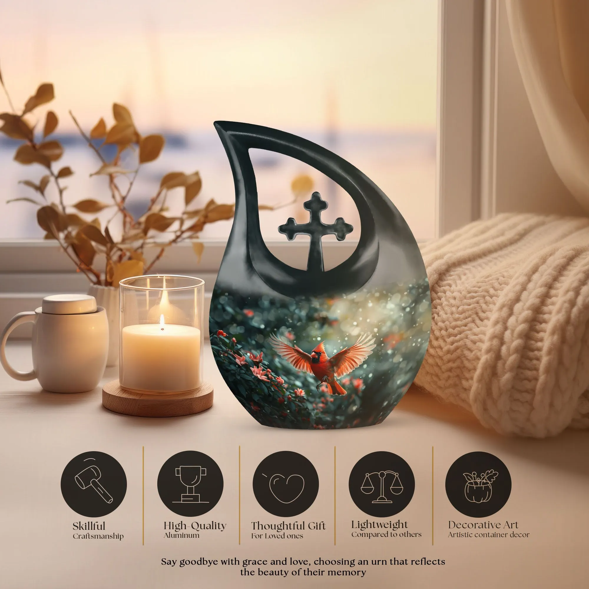 Cardinal Bird Urn : Extra Large Memorial Urn For Human Ashes