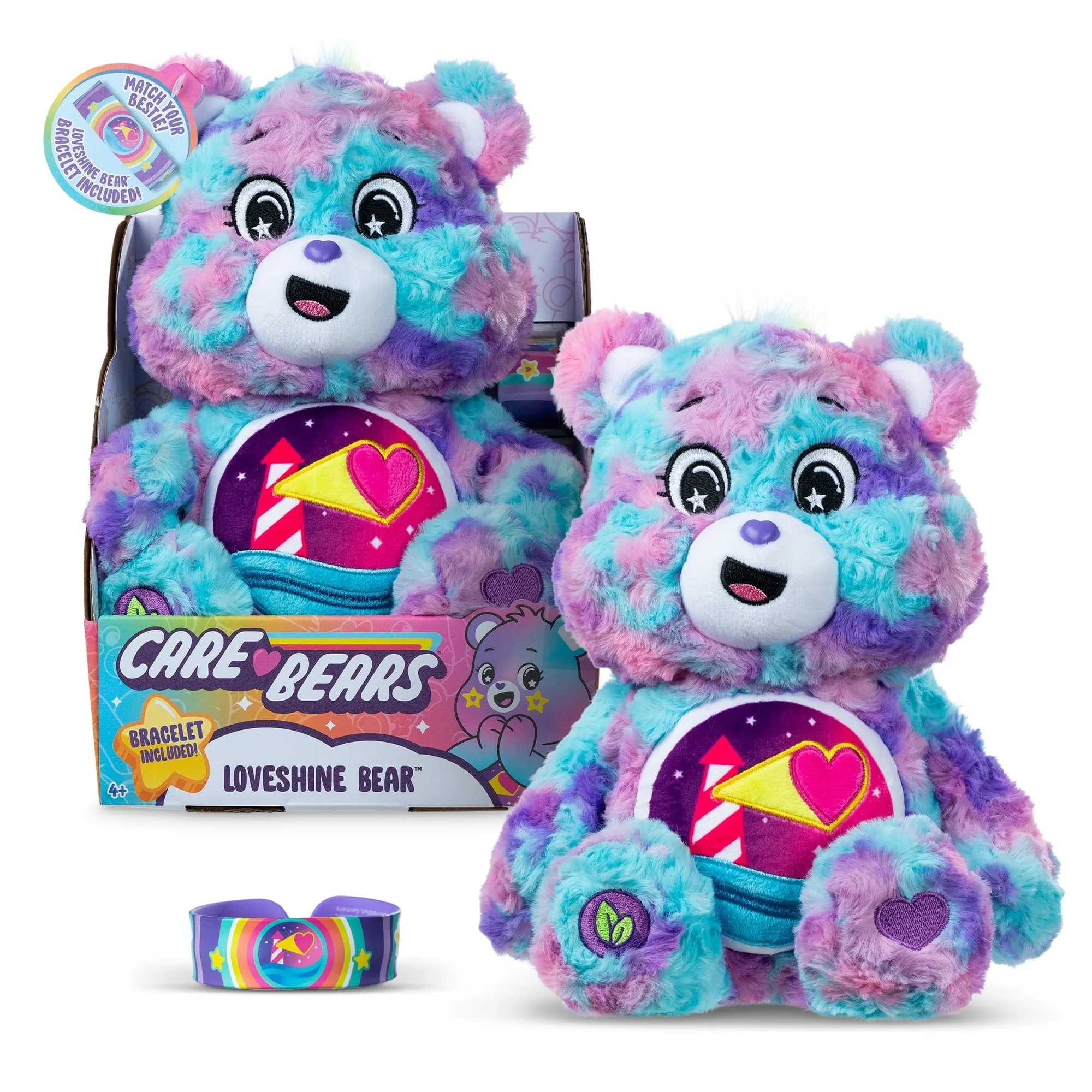 Care Bears 14" Medium Plush - Color Splash Collection - Loveshine Bear, Includes Slap Bracelet