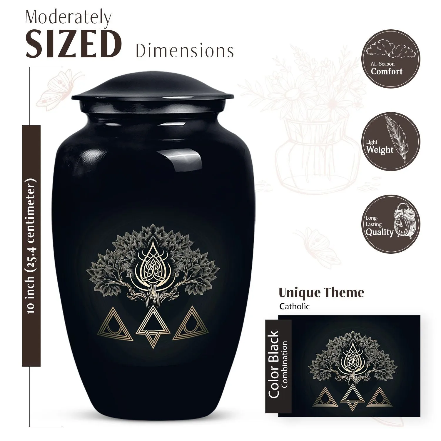 Catholic Pious Cremation Urn: Classically Decorated Funeral
