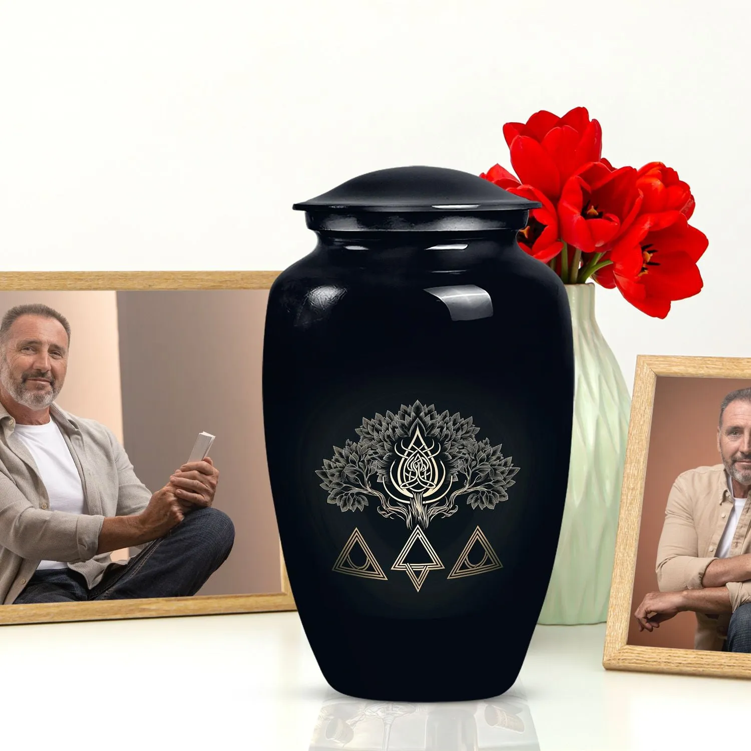 Catholic Pious Cremation Urn: Classically Decorated Funeral