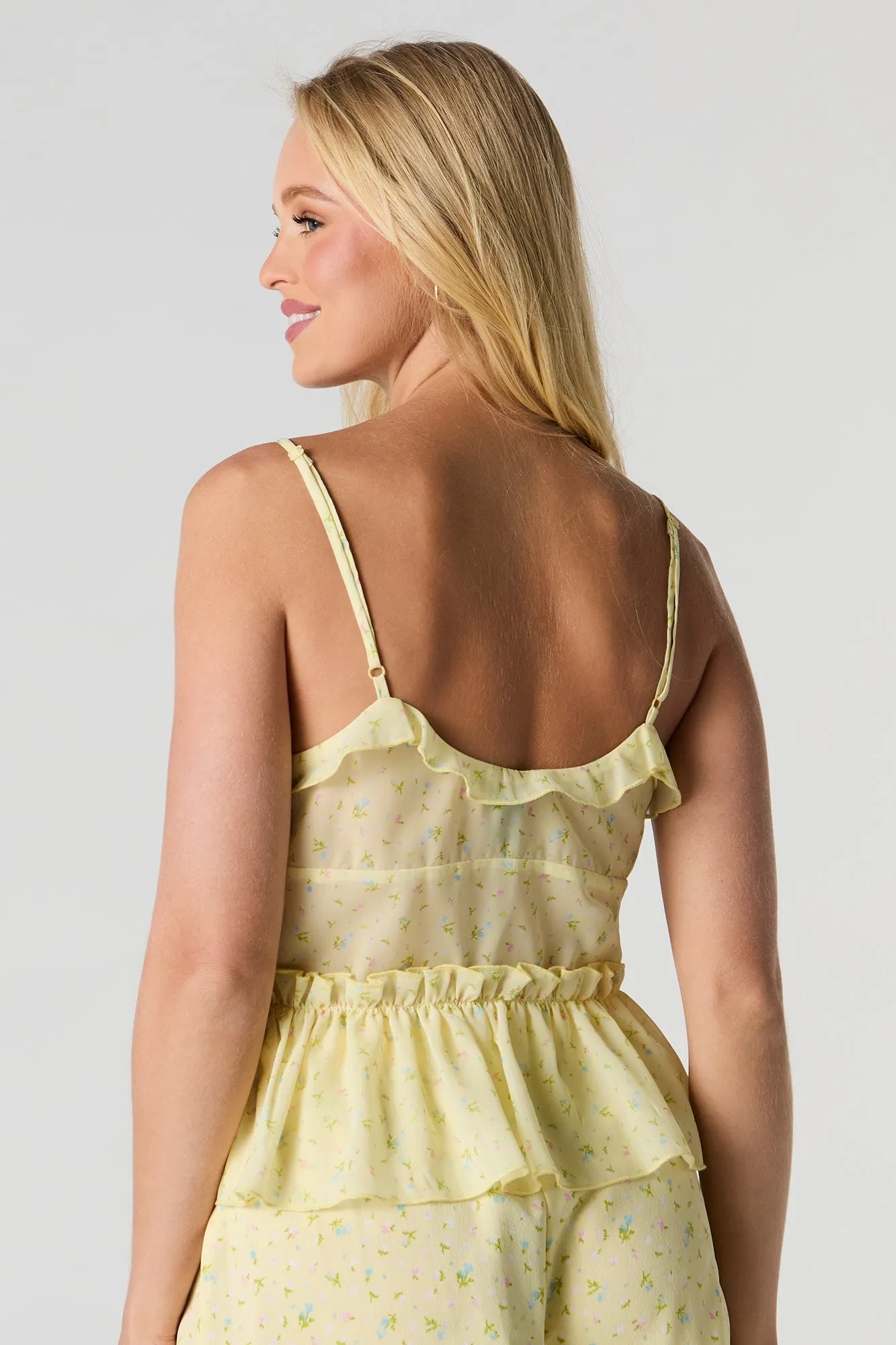 Chiffon Ruffle Tie Front Cami