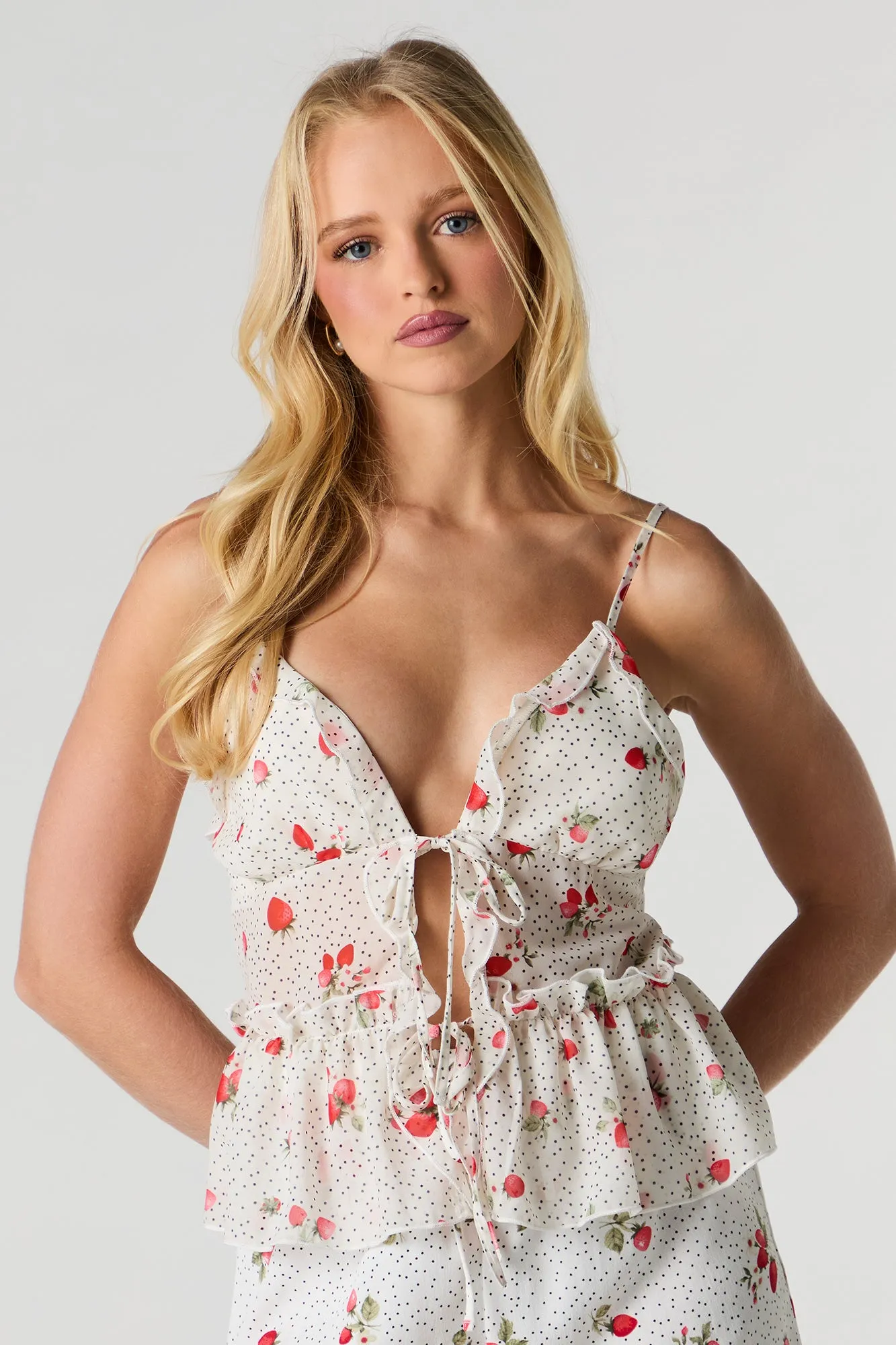 Chiffon Ruffle Tie Front Cami