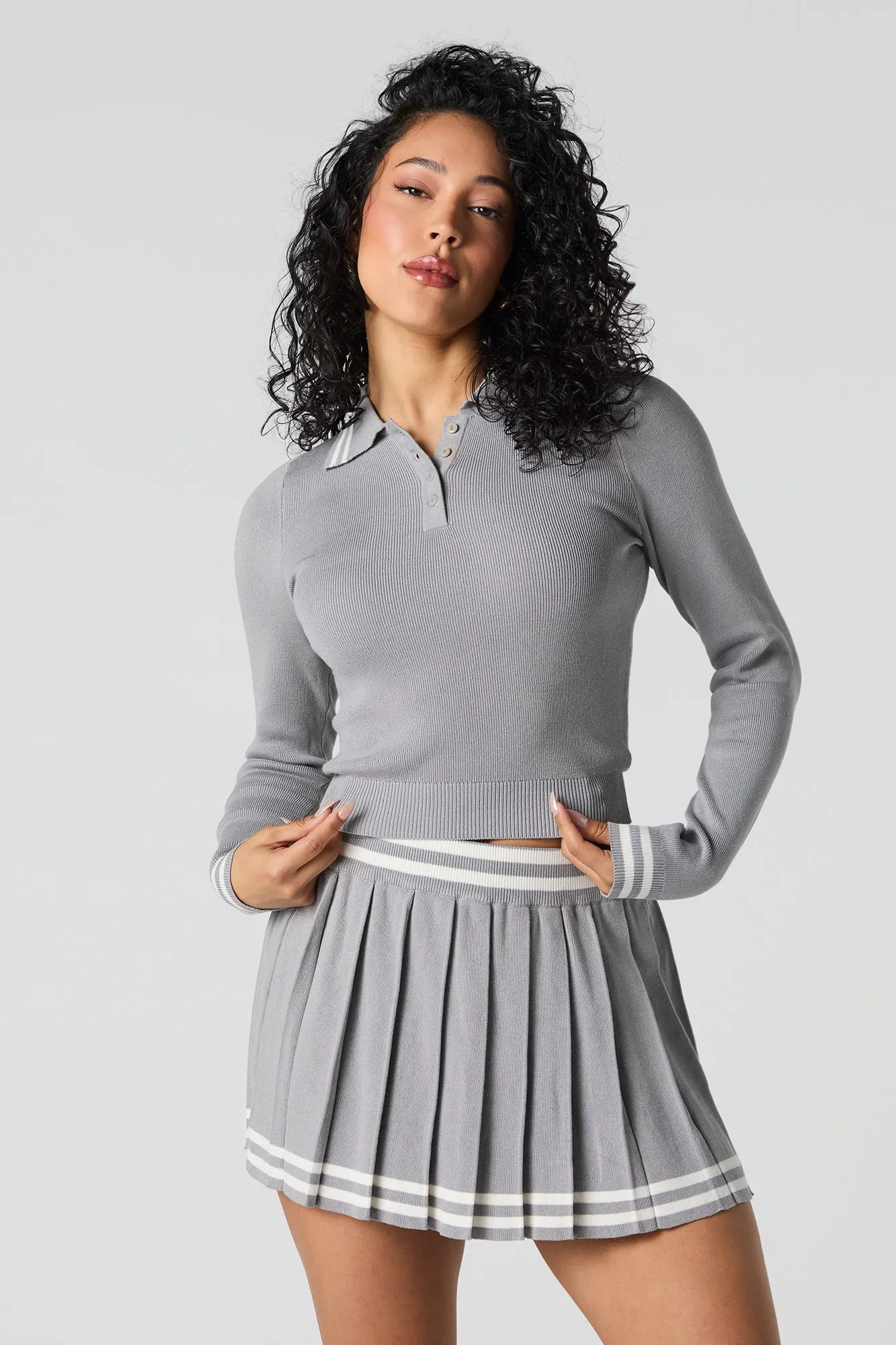 Contrast Knit Pleated Mini Skirt