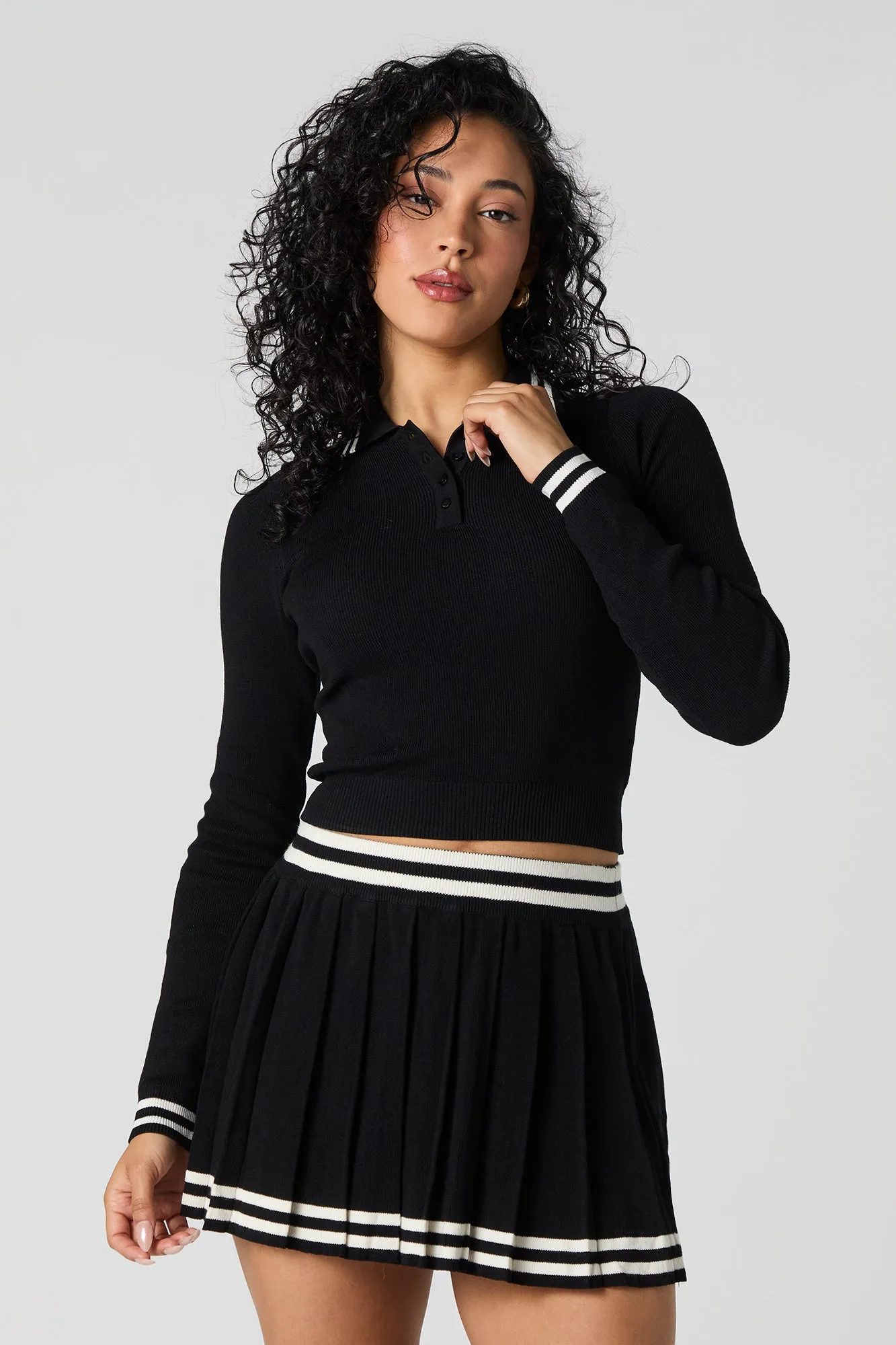 Contrast Knit Pleated Mini Skirt