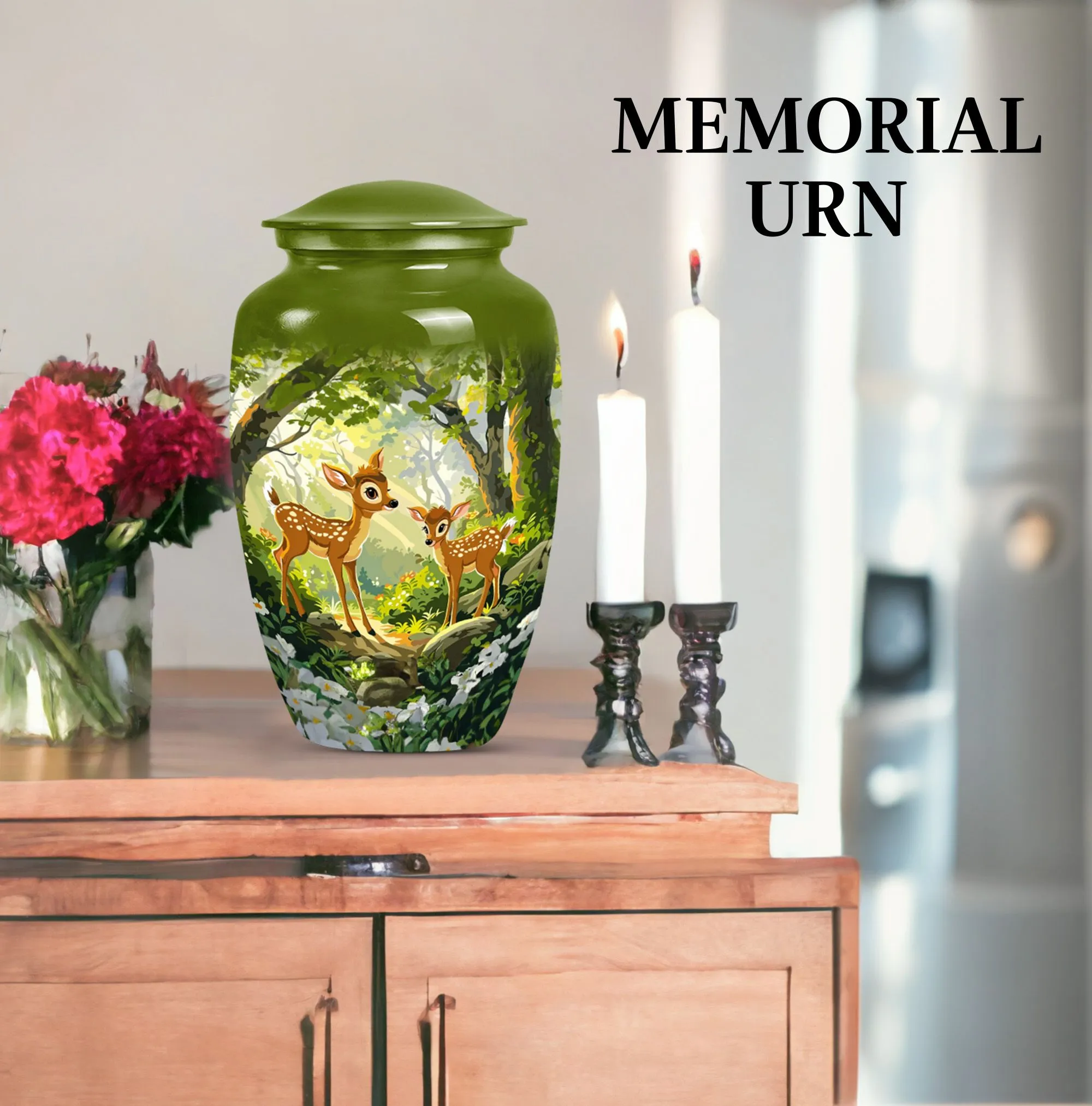 Cremation Urn - Deer Embellished Honourable Farewell To Loved One