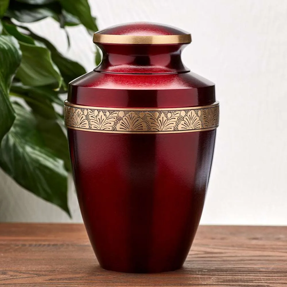 Crimson Cremation Urn with Floral Band