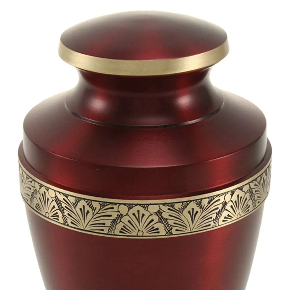 Crimson Cremation Urn with Floral Band
